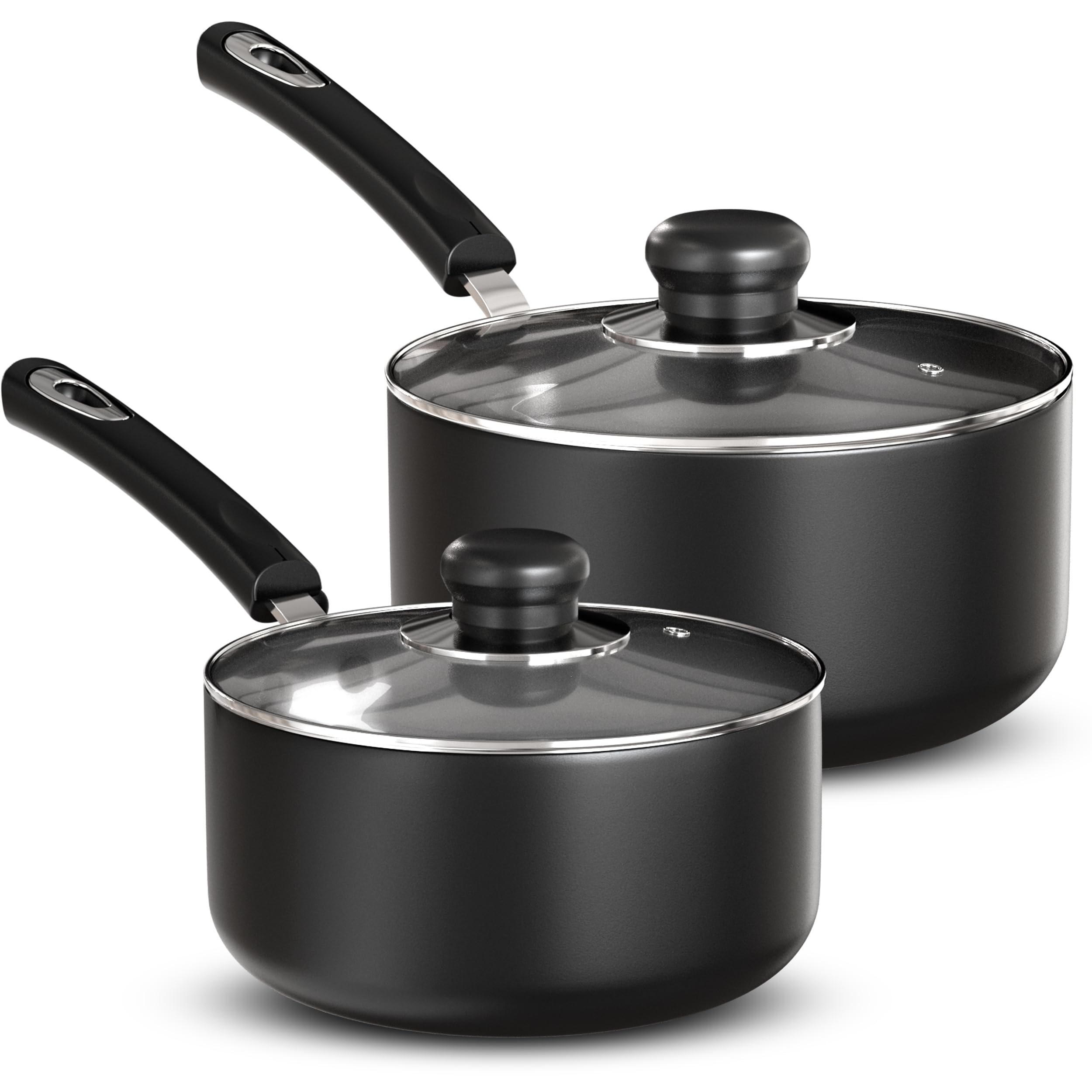 Utopia Kitchen Nonstick Saucepan Set With Lid, 1 Quart And 2 Quarts Multipurpose Pots Set For Home Kitchen Or Restaurant (Grey-B