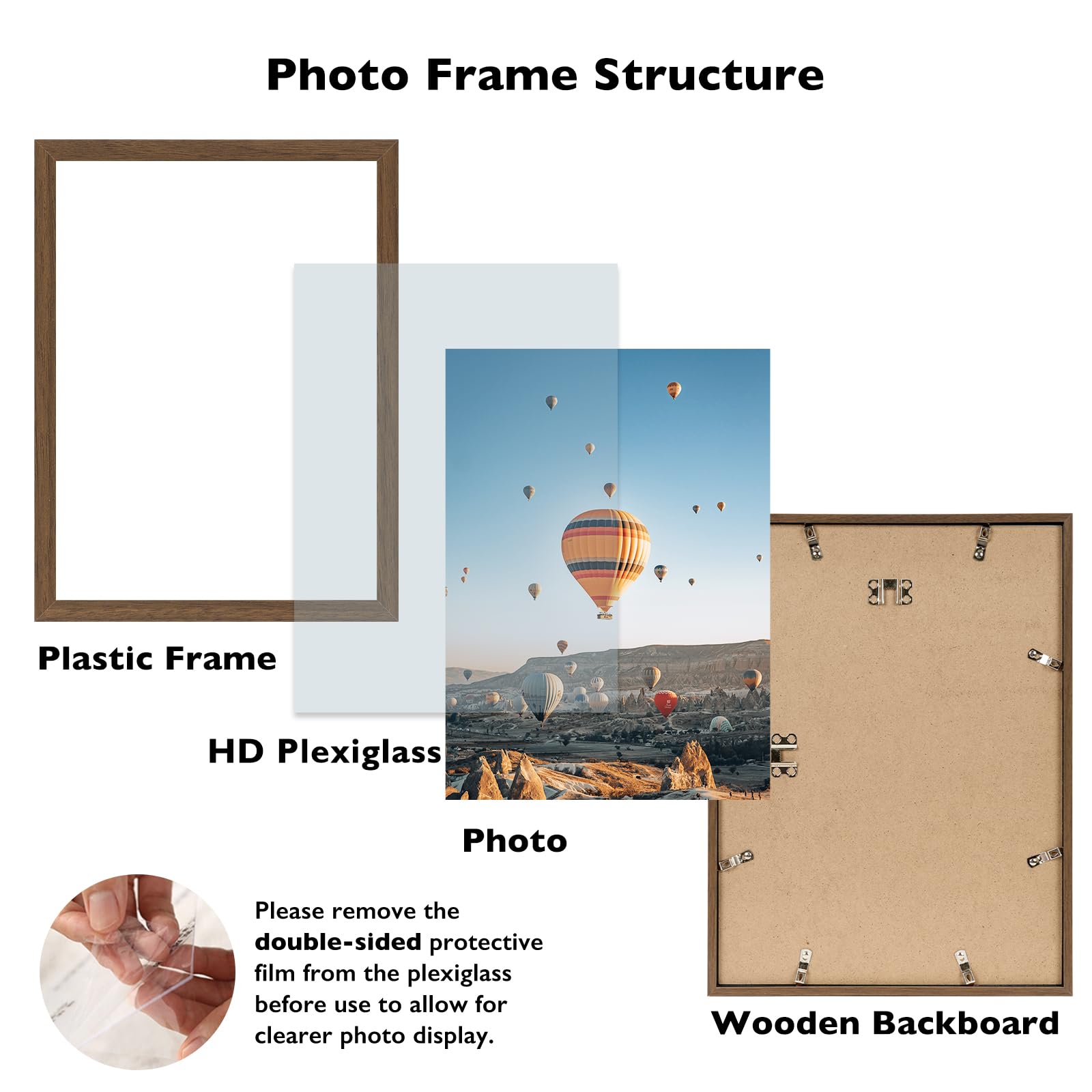JCJMY 11x15 Picture Frame Brown for Wall Hanging, Wall Mounting Horizontally or Vertically, 11 x 15 Wall Gallery Poster Photo Fr