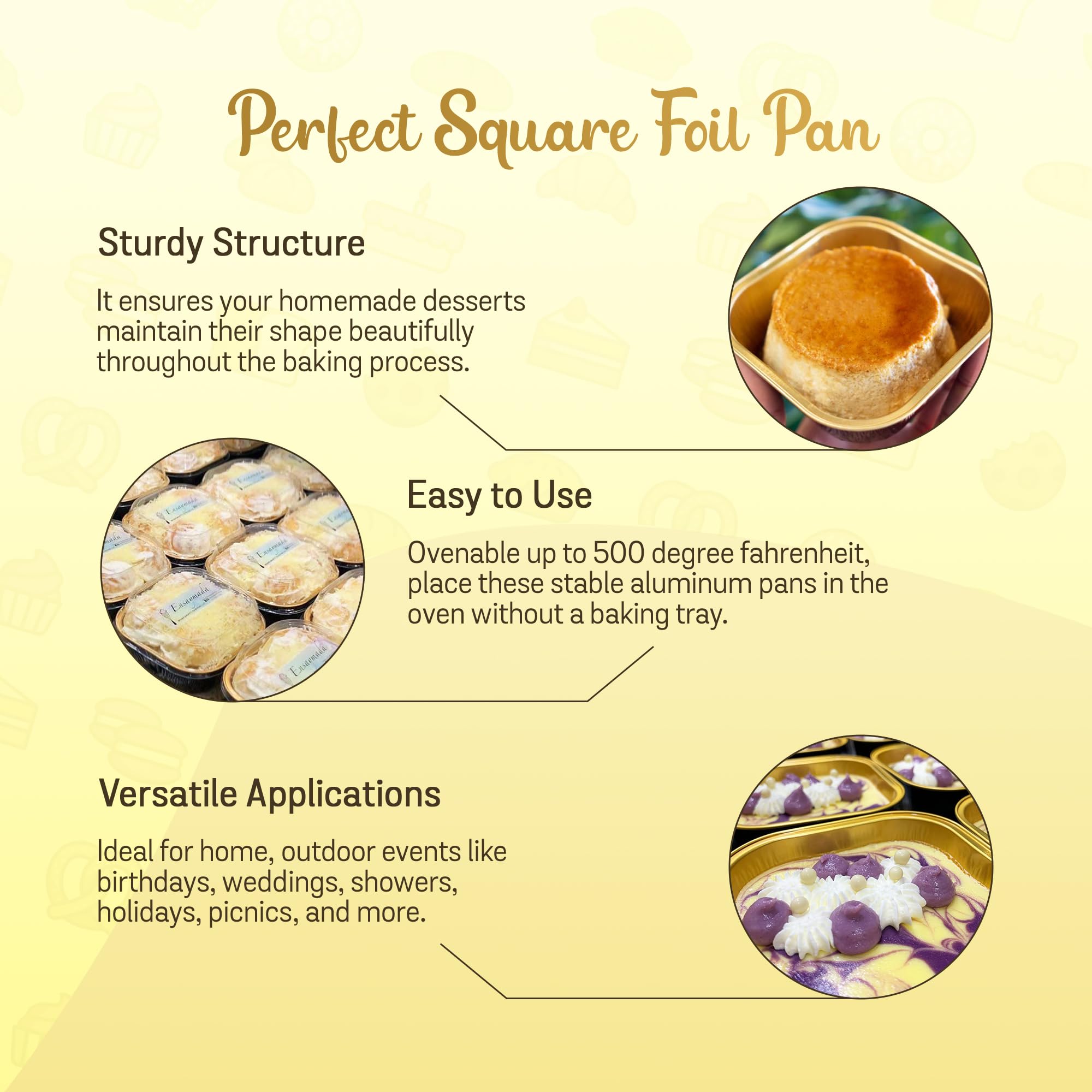 Kitchendance Disposable Dessert Pan Set With Lids - 4X4'' Square Cake Baking Pan For Hotels, Restaurants, Heavy Duty Aluminum Fo