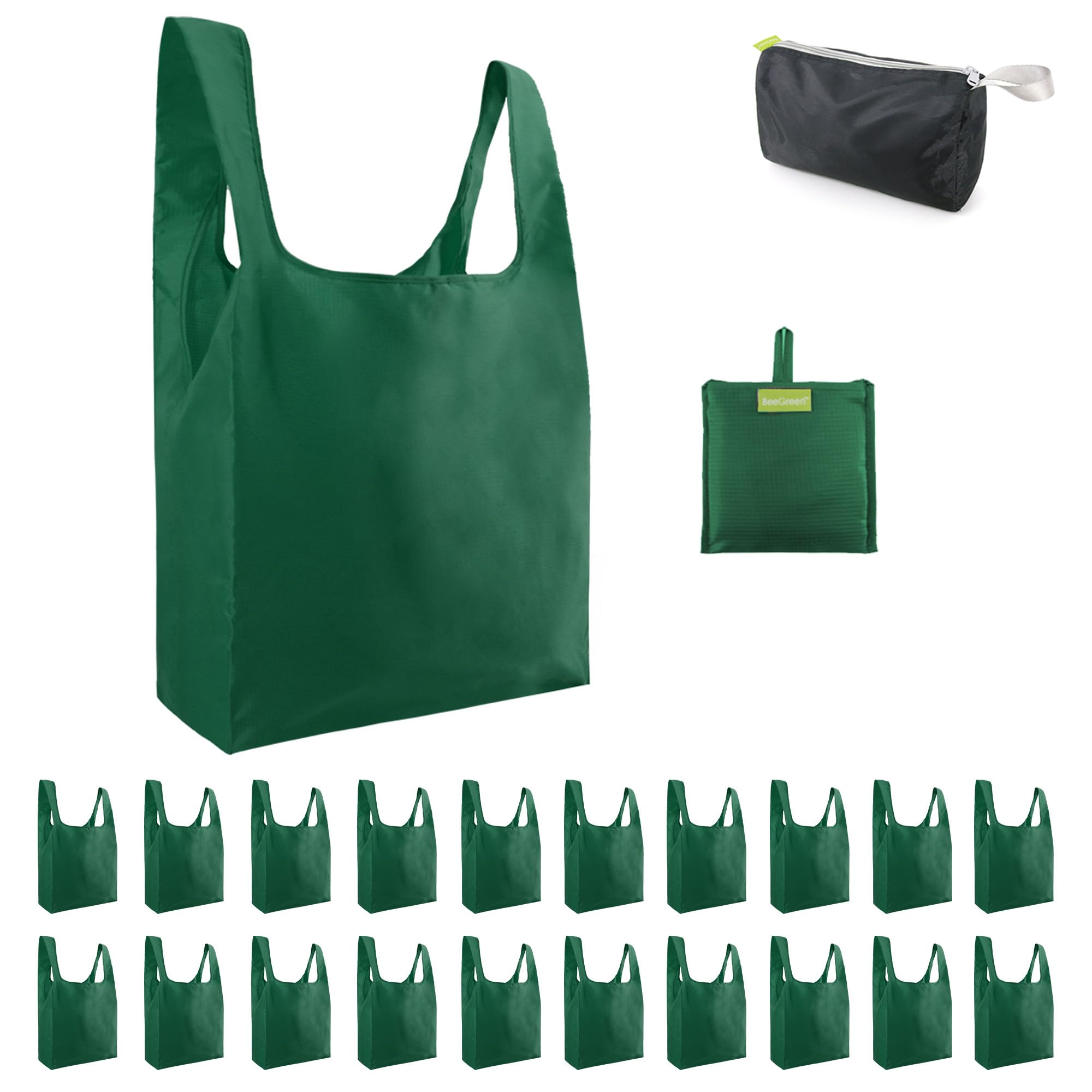 BeeGreen Christmas Green Reusable Shopping Bags Green Wholesale Reusable Grocery Bags Bulk Foldable-Machine Washable with Zipper