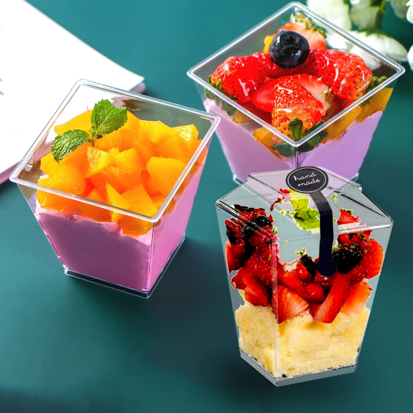 Merkaunis 100 Pack 5Oz Dessert Cups Clear Dessert Cups With Lids And Spoons Parfait Cups With Sealing Stickers Shooter Cups Appe