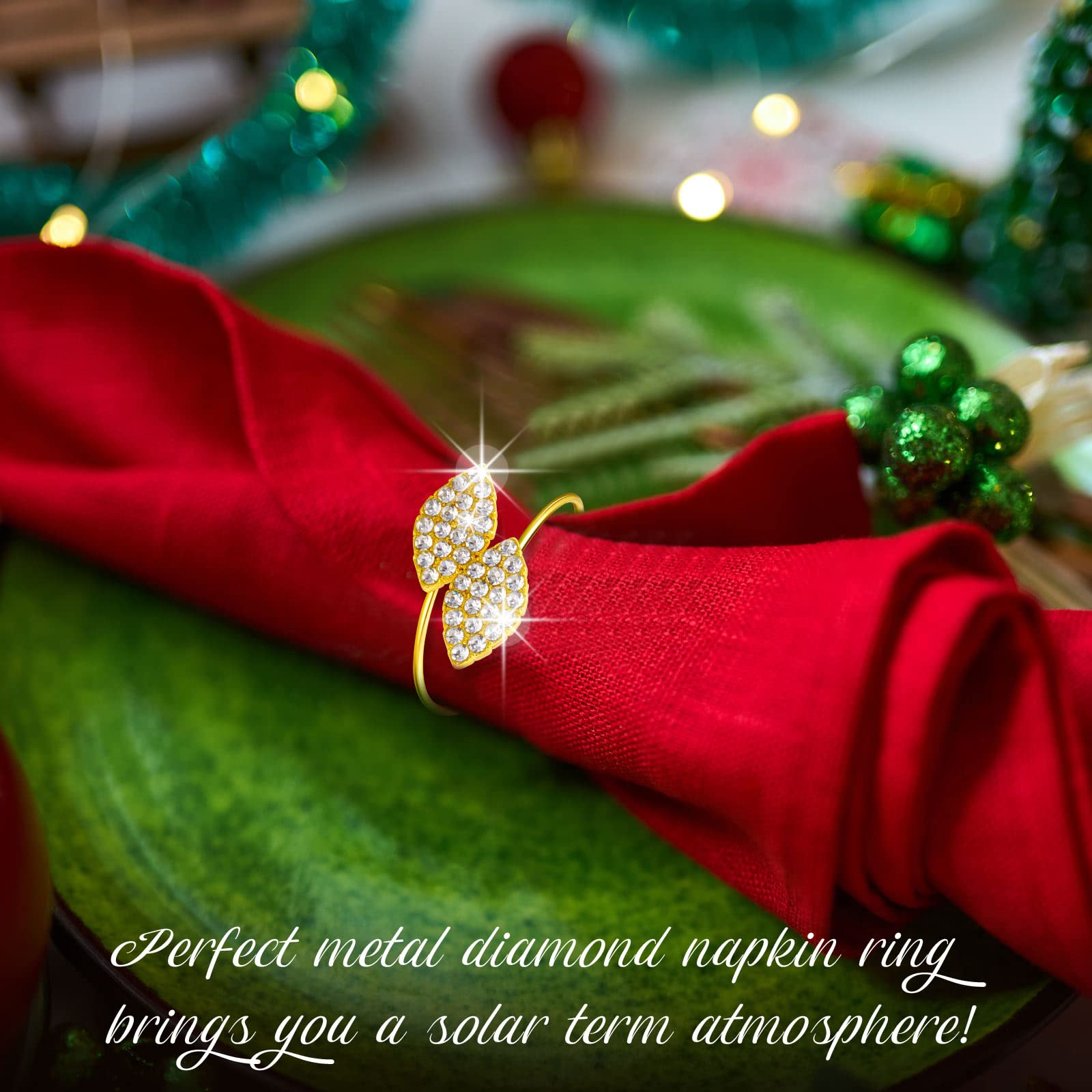 Hotop 100 Pcs Napkin Rings Gold Table Decorations, Elegant Bling Leaves Napkin Rings, Rhinestone Guest Towels Buckle for Wedding