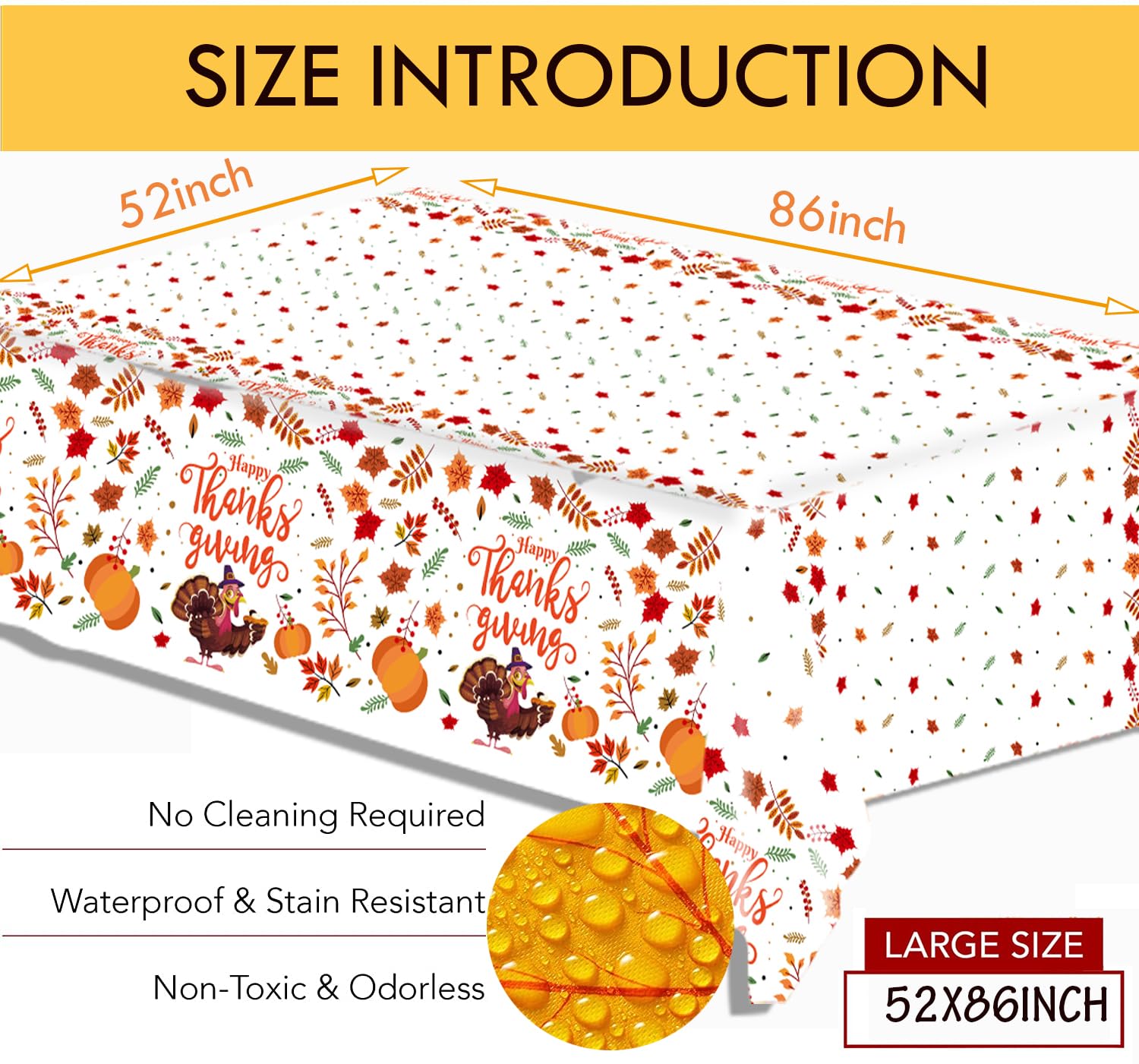 Thanksgiving Banner and 127pcs Party Paper Plate set, with Turkey Tablecloth and Napkins, Disposable Plates Dinnerware for 25 Gu