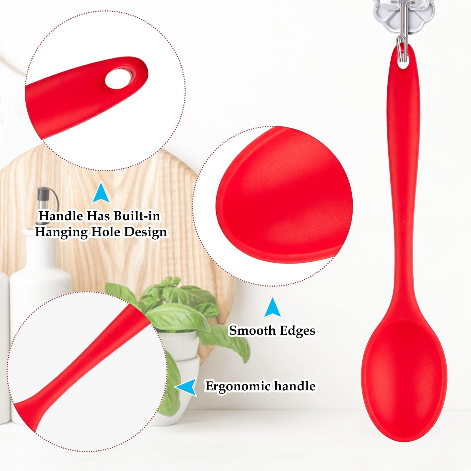 Tuojecuk 4 Pcs Mixing Spoons Set, 8" Silicone Nonstick Kitchen Utensils, Multicolor, Heat Resistant for Cooking and Baking