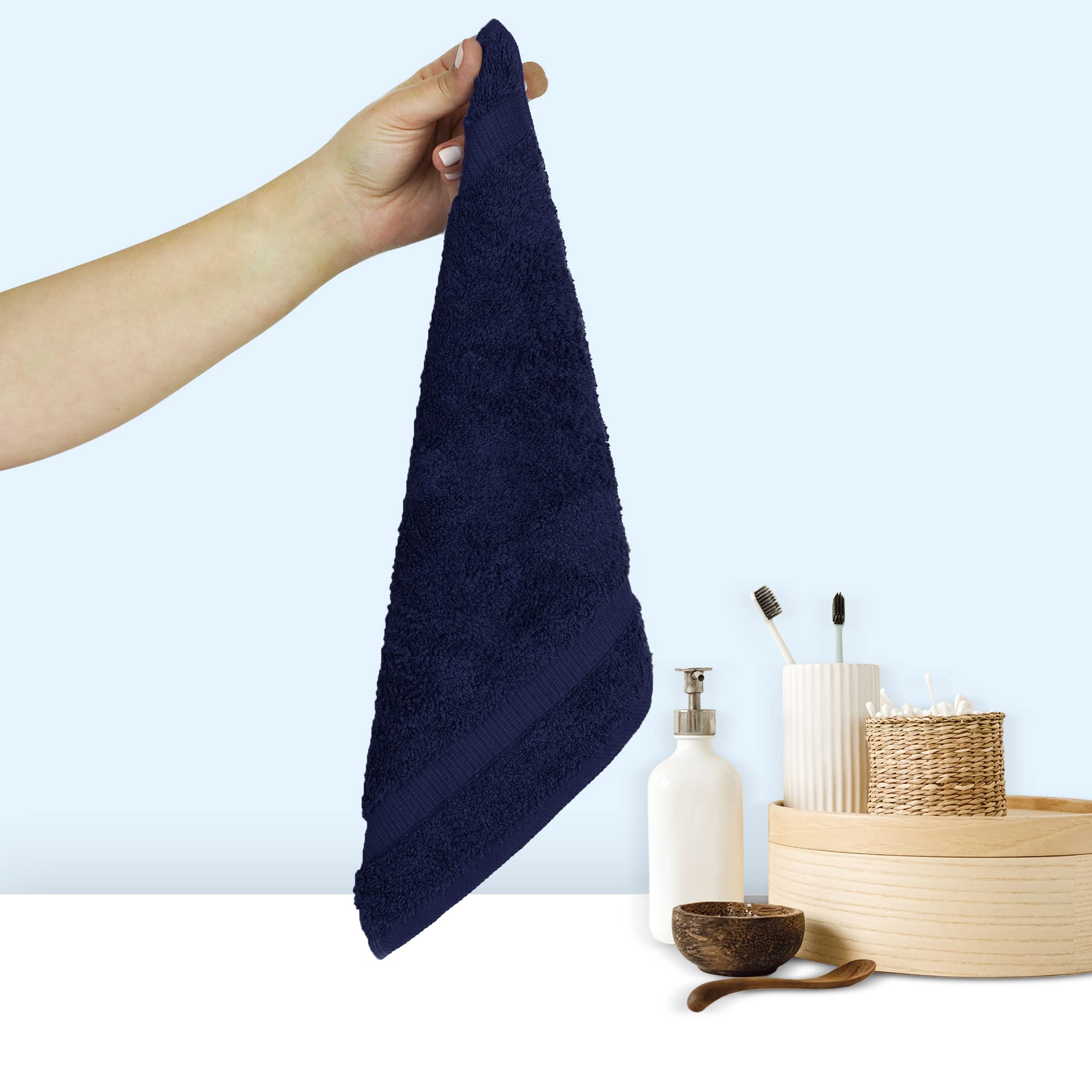 Chakir Turkish Linens 100% Cotton Premium Turkish Towels for Bathroom | 13'' x 13'' (6-Piece Washcloth  Navy)