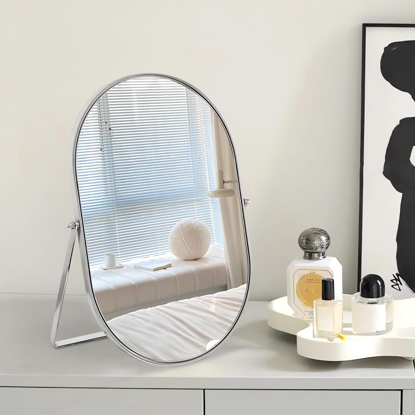 Numjeg Vanity Makeup Mirror For Desk With Metal Stand Tabletop Mount Makeup Oval Mirrors 90Adjustable Rotation Portable Cosmetic
