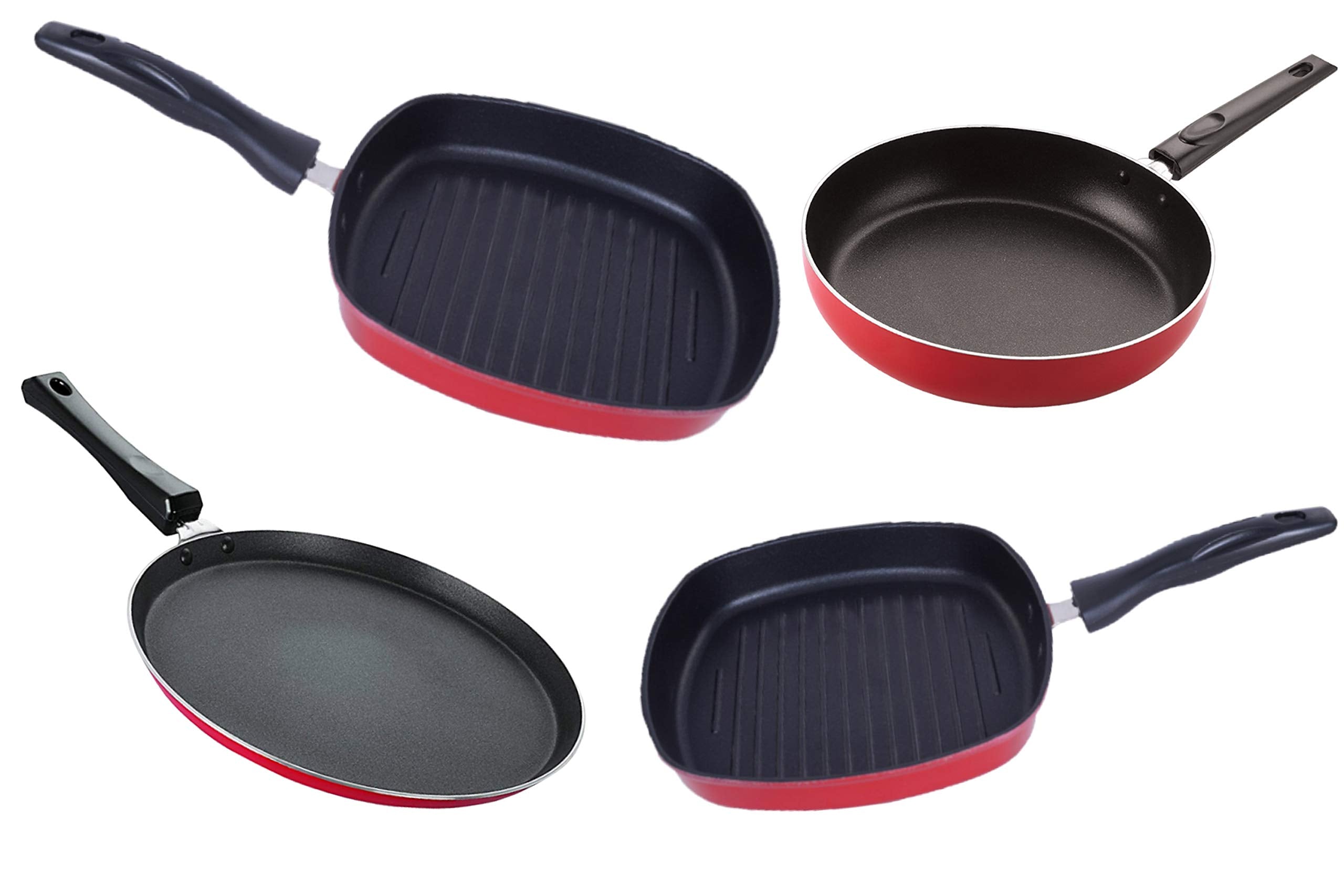 Nirlon NonToxic Oil Free NonStick Cookware Essential Combo Set Of 4 Pieces With Bakelite Handle(2.6Mm_Ft11_Gp(22.5)_Gp(24)_Fp1