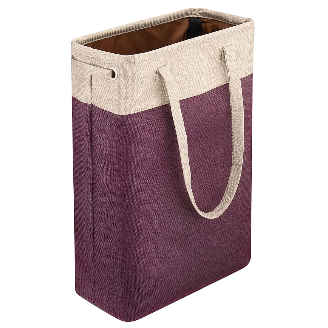 I Bkgoo Laundry Basket With Handles Beige&Burgundy Slim Laundry Bin Collapsible Dirty Clothes Basket Narrow Laundry Bag Foldable