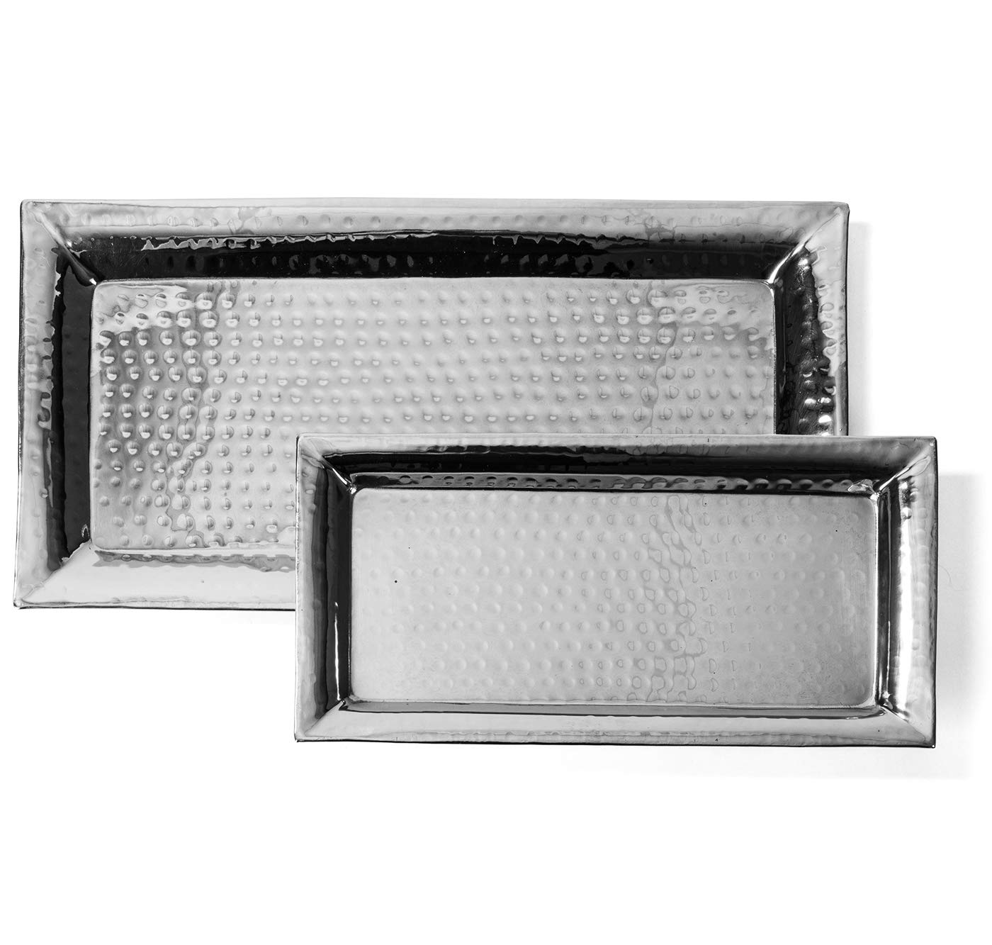 Colleta Home Silver Hammered Trays - Silver Serving Tray And Platters - Appetizer Tray - Chrome Platters (2 Pack Rectangle Platt