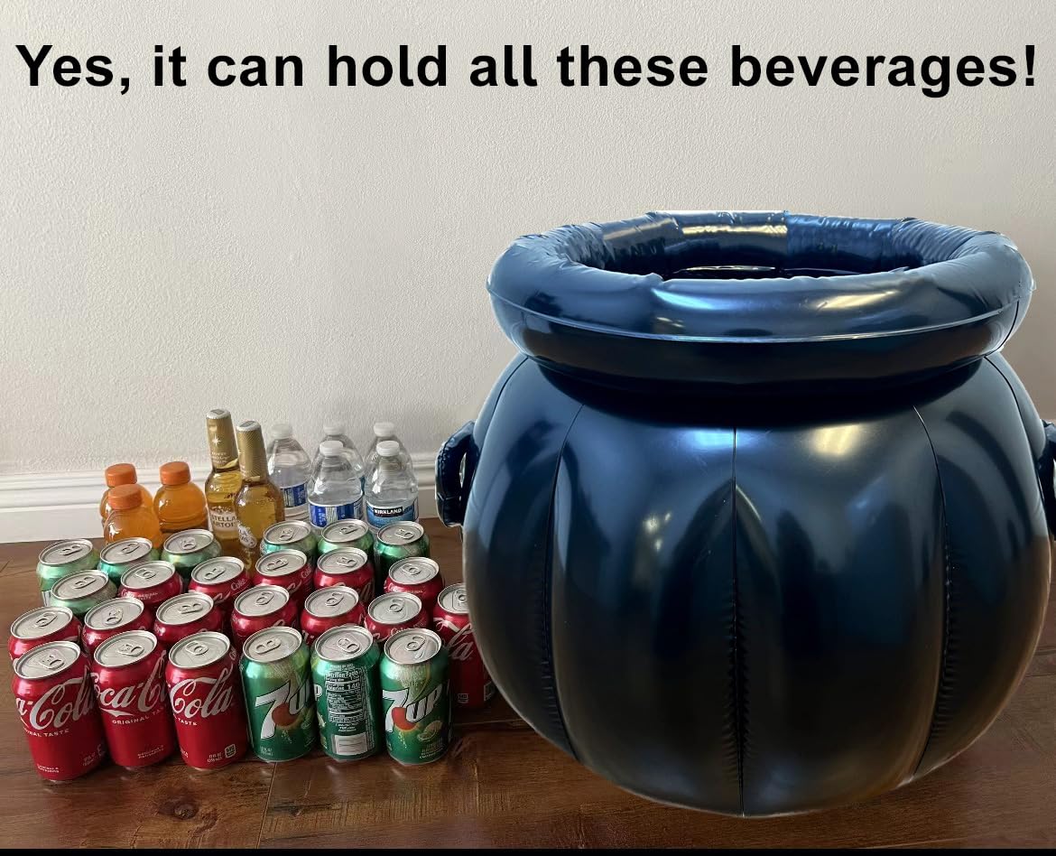Giftexpress 22X18 Inch Large Inflatable Halloween Cauldron Drink Cooler, St Patrick Cauldron Pot Of Gold, Beverage Holder, Candy