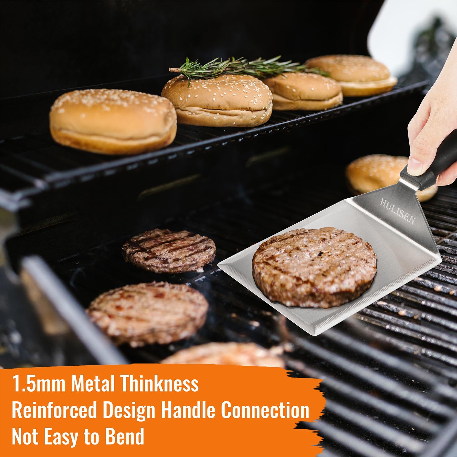 Hulisen Stainless Steel Spatula 2 Pcs, 6 X 5 Inch Large Metal Spatula With Cutting Edges, Griddle Spatula For Smashed Burger, Es