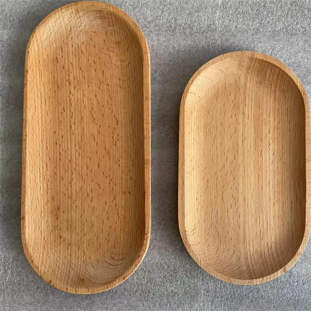 Mini Serving Tray For Jewellery Key Coin Set Of 2, Oval Wood Natural Dessert Cup Tray, Small Wooden Cheese Plate, Tableware Deco