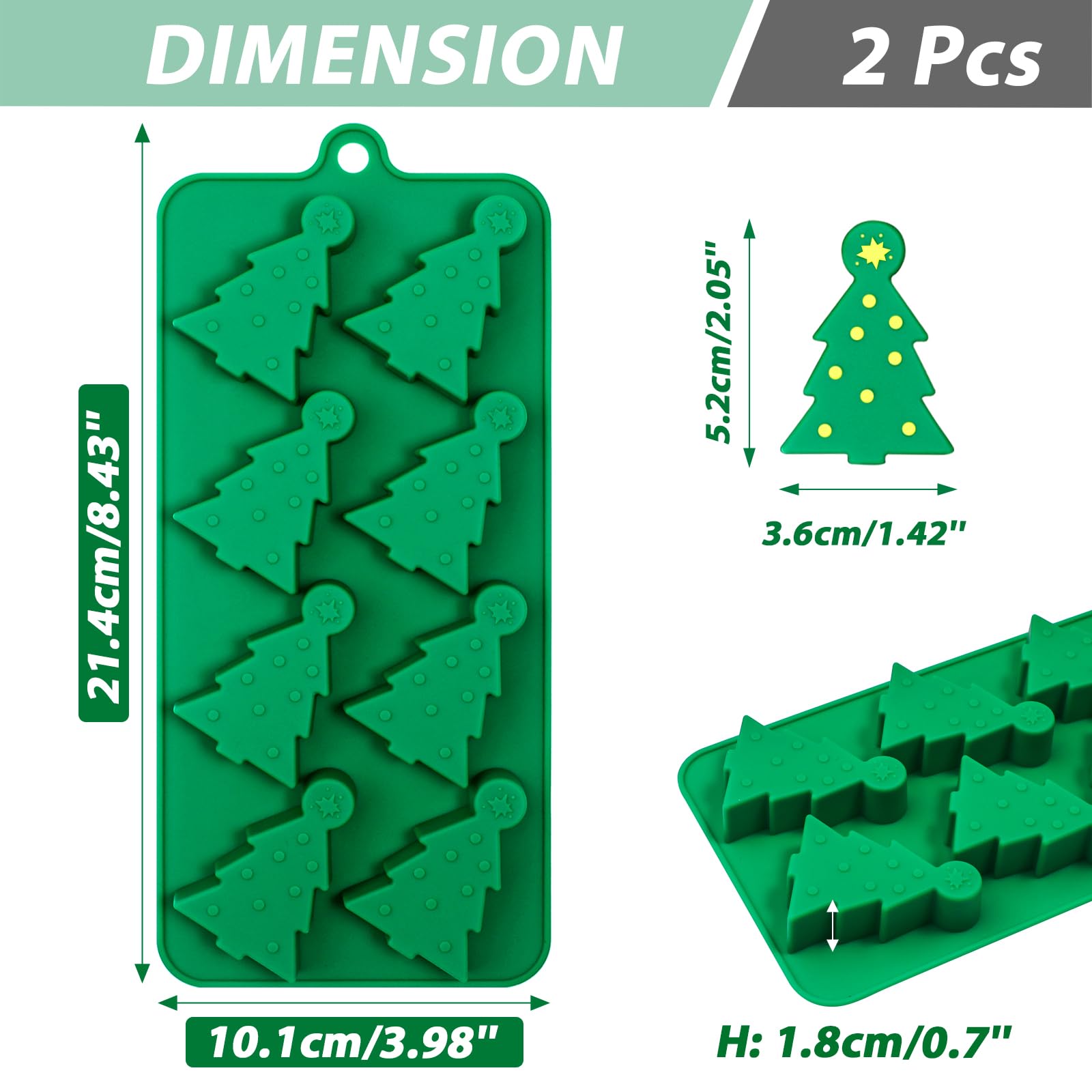 Webake Christmas Tree Silicone Molds For Ice Cube 8-Cavity Christmas Tree Molds For Ice Cubes, Chocolate, Soap, Wax Melt, Candy