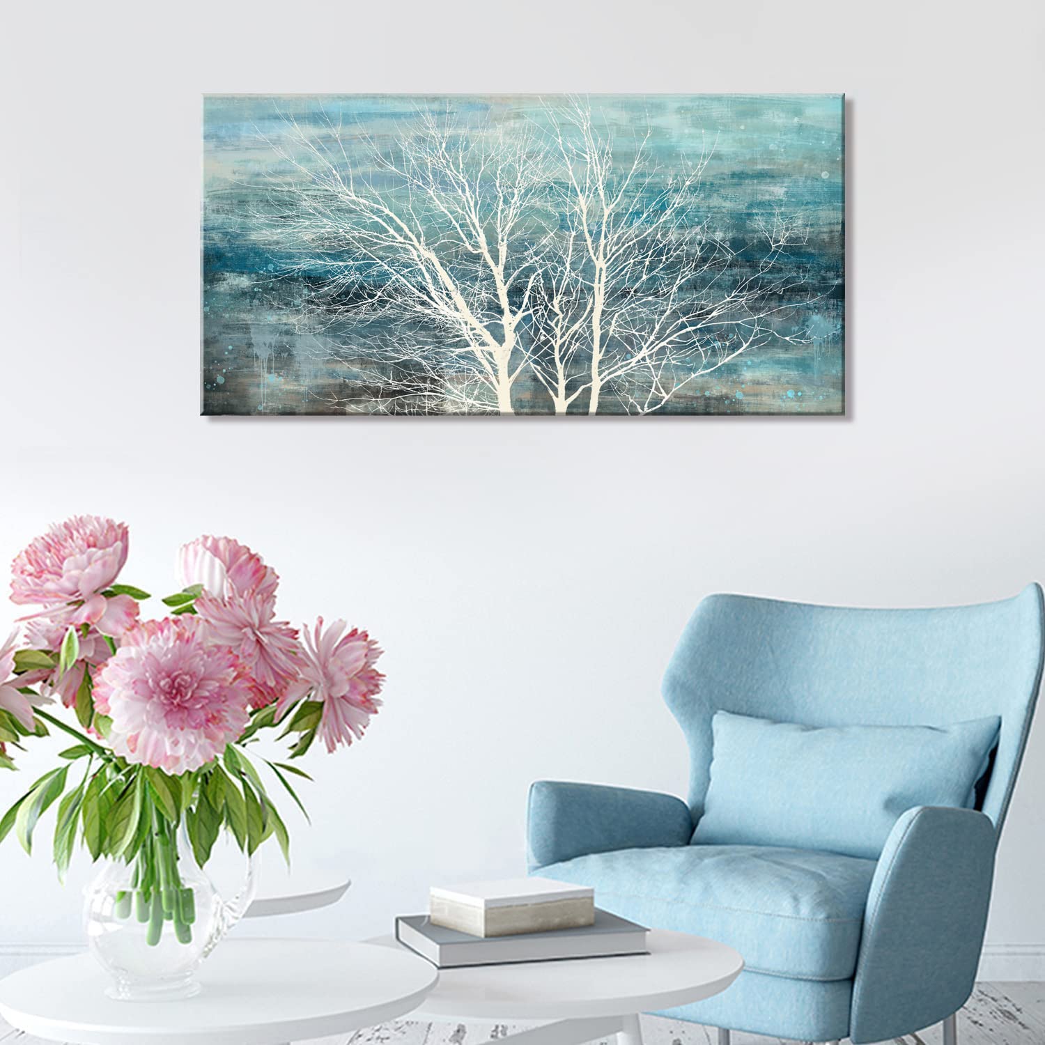 Sxurmtiie Abstract Wall Art Landscape Bedroom Wall Decor Three Of Life Artwork Picture Modern Nature Teal Artwork Prints Paintin