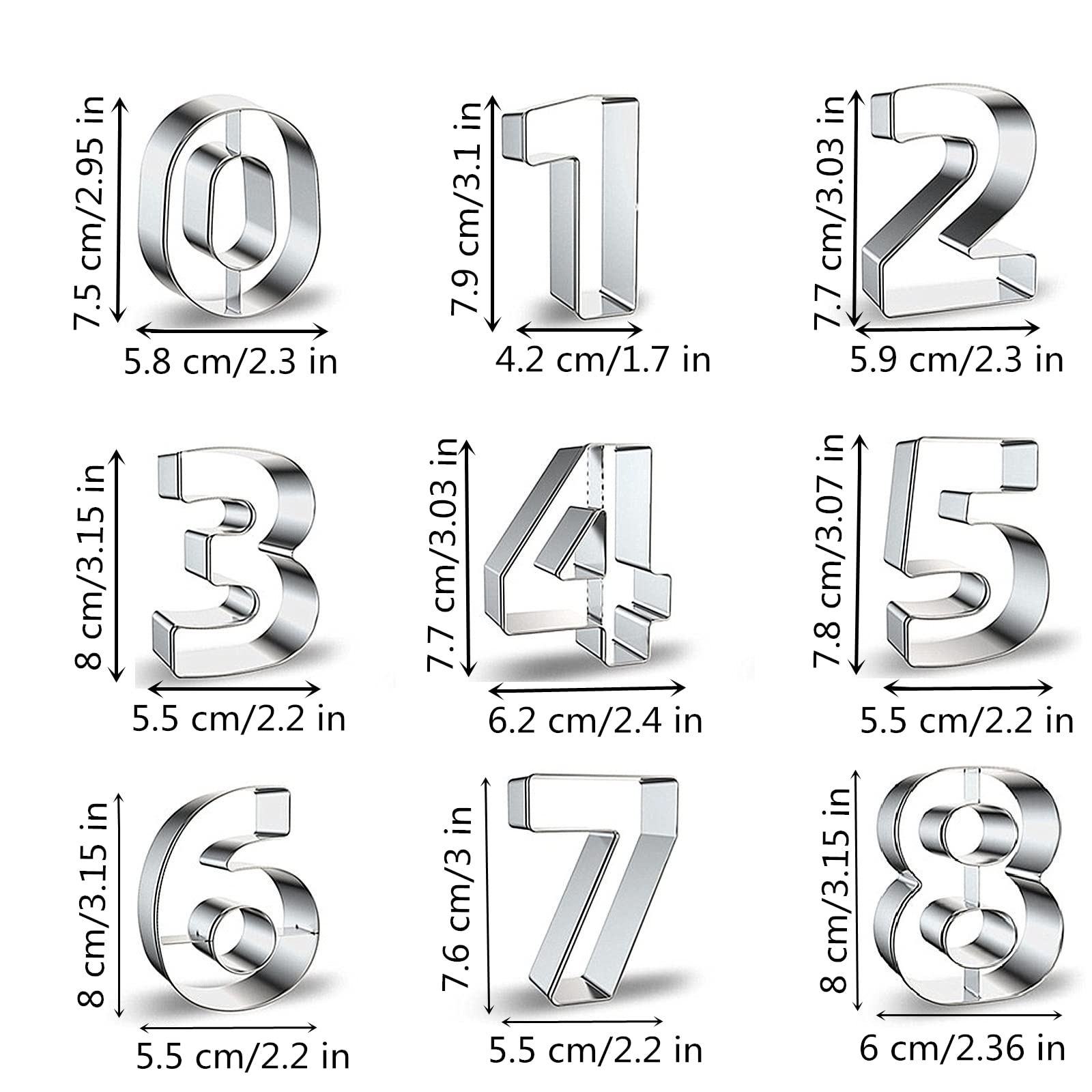 Number Shaped Cookie Cutters Set Of 9 Pcs, Stainless Steel 0 To 8 Fondant Cutter Molds Baking Diy (6 Switch To 9) (Round Angle)