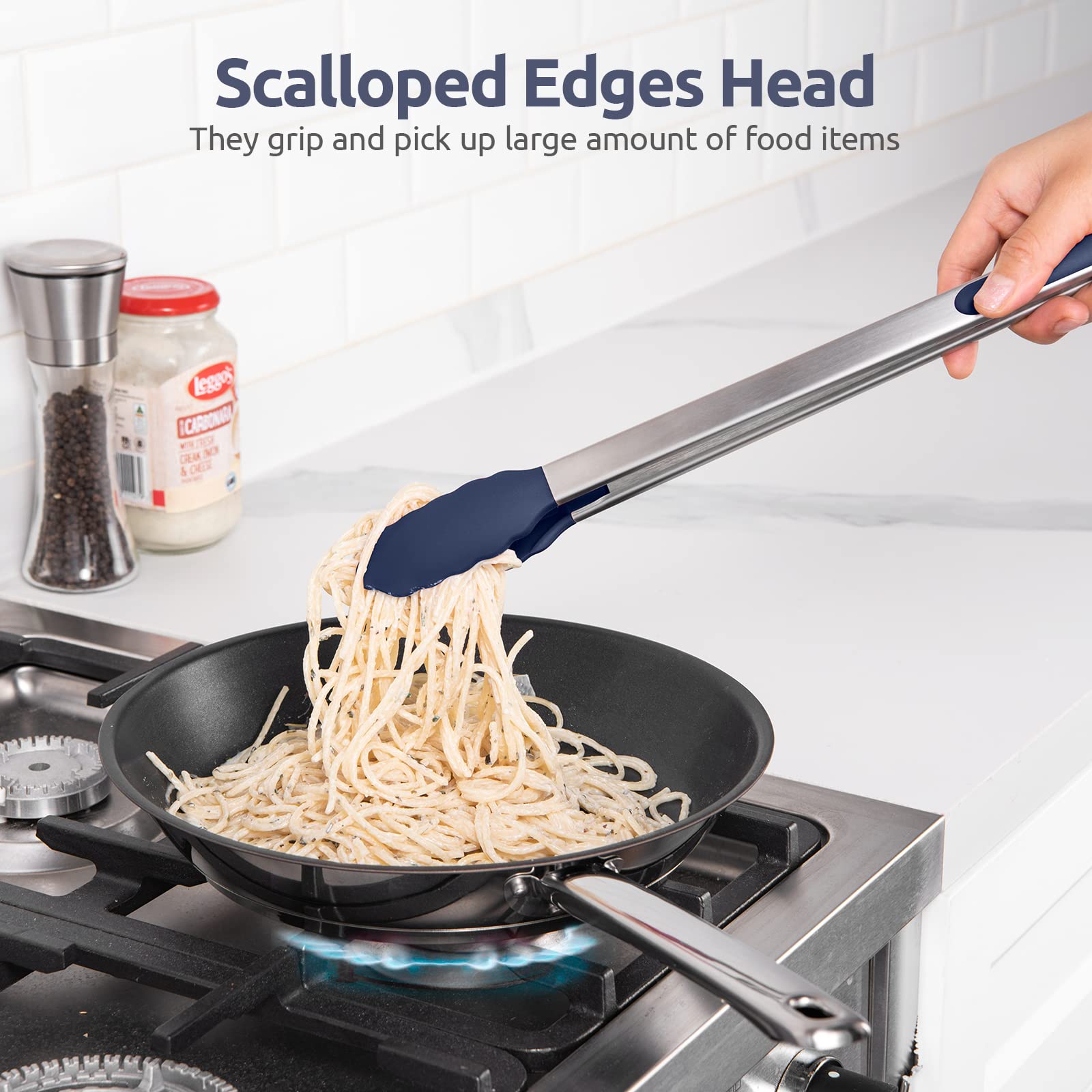600F Heat Resistant Kitchen Tongs: U-Taste 16 In Extra Long Large Silicone Cooking Tong With Non Stick Rubber Tips & Non Slip Si