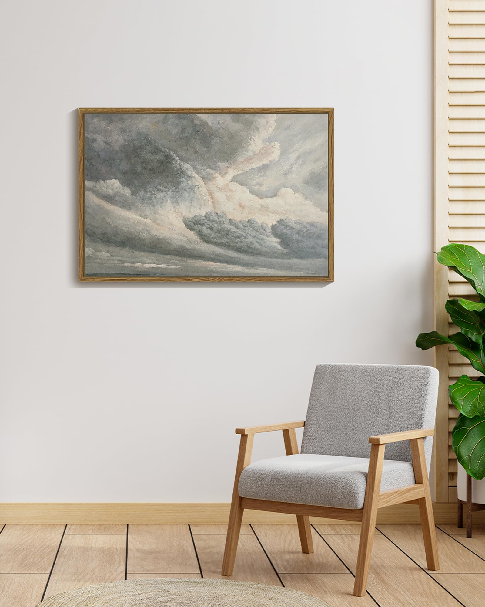 Shenify Landscape Framed Canvas Wall Art 24X36In Large Vintage Classical Clouds In The Sky Prints Hallway Bathroom Office Decor