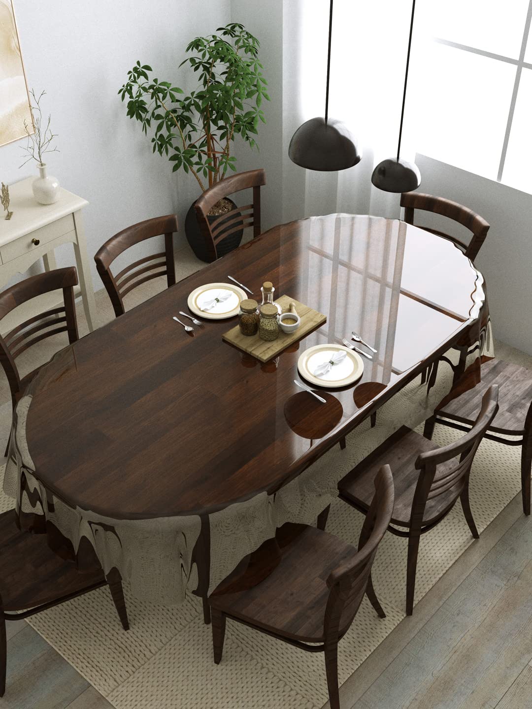 Clasiko 8 Seater Oval Dining Table Cover; 60x108 Inches; Material  PVC; Anti Slip; Without Border