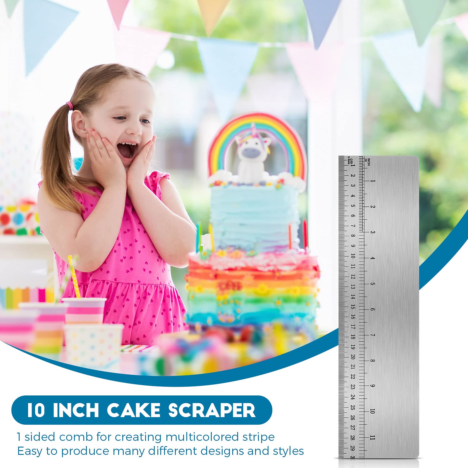 Nuenen 12 Inches Stainless Steel Cake Scraper With Scale Cake Edge Smoother Cake Decorating Comb Baking Scraper Tool For Baking