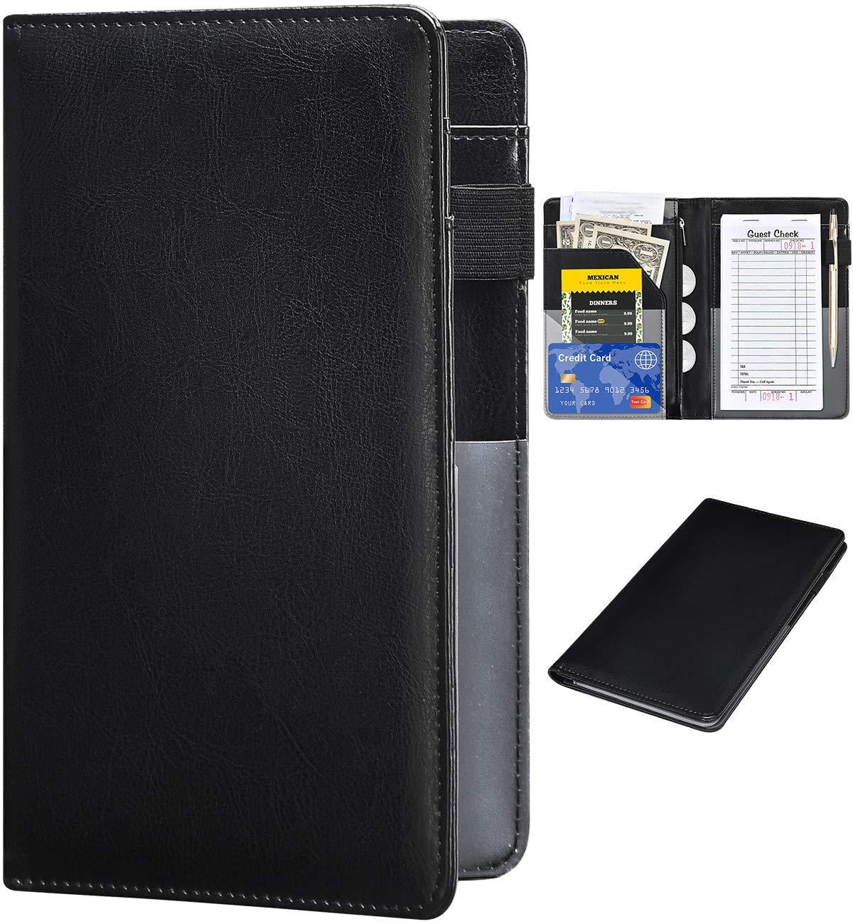 Server Books For Waitress - Leather Waiter Book Server Wallet With Zipper, Cute Waitstaff Organizer With Money Pocket Fit Server