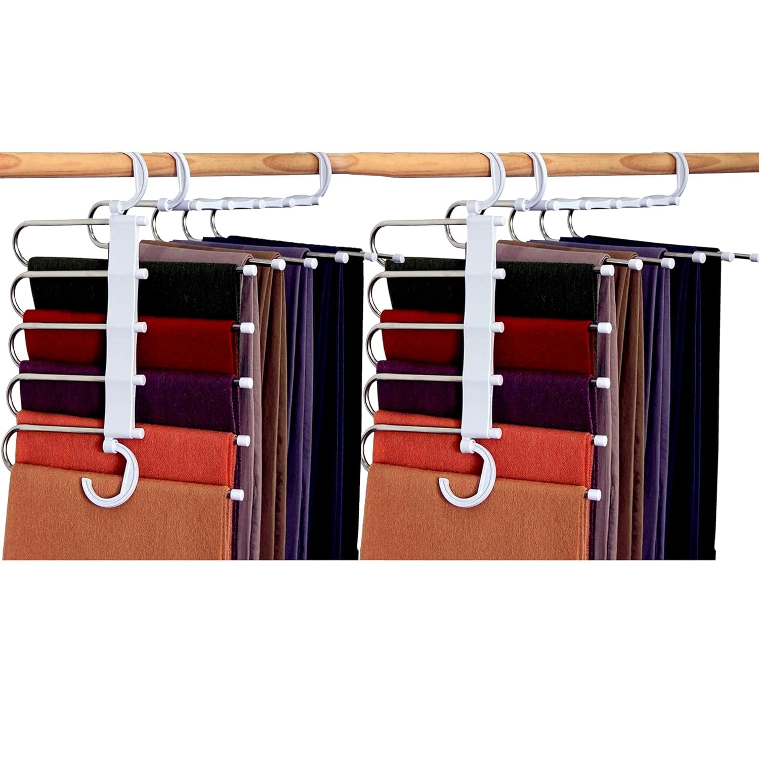 2 Pack 5 In 1 Stainless Steel Foldable Hangers For Clothes Multi Layer Pant Hangers For Wardrobe Organizer Space Saving Multipur