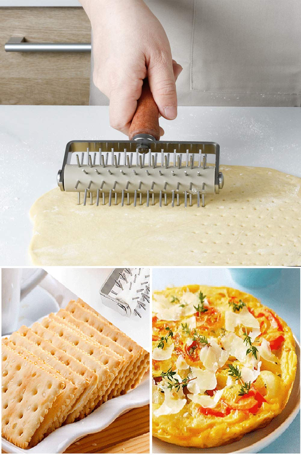 Ampseven Pizza Dough Docker Roller - Pastry Docker Roller With Spike For Homemade Baking Cake Crackers Pie Hole Maker, Prevent D