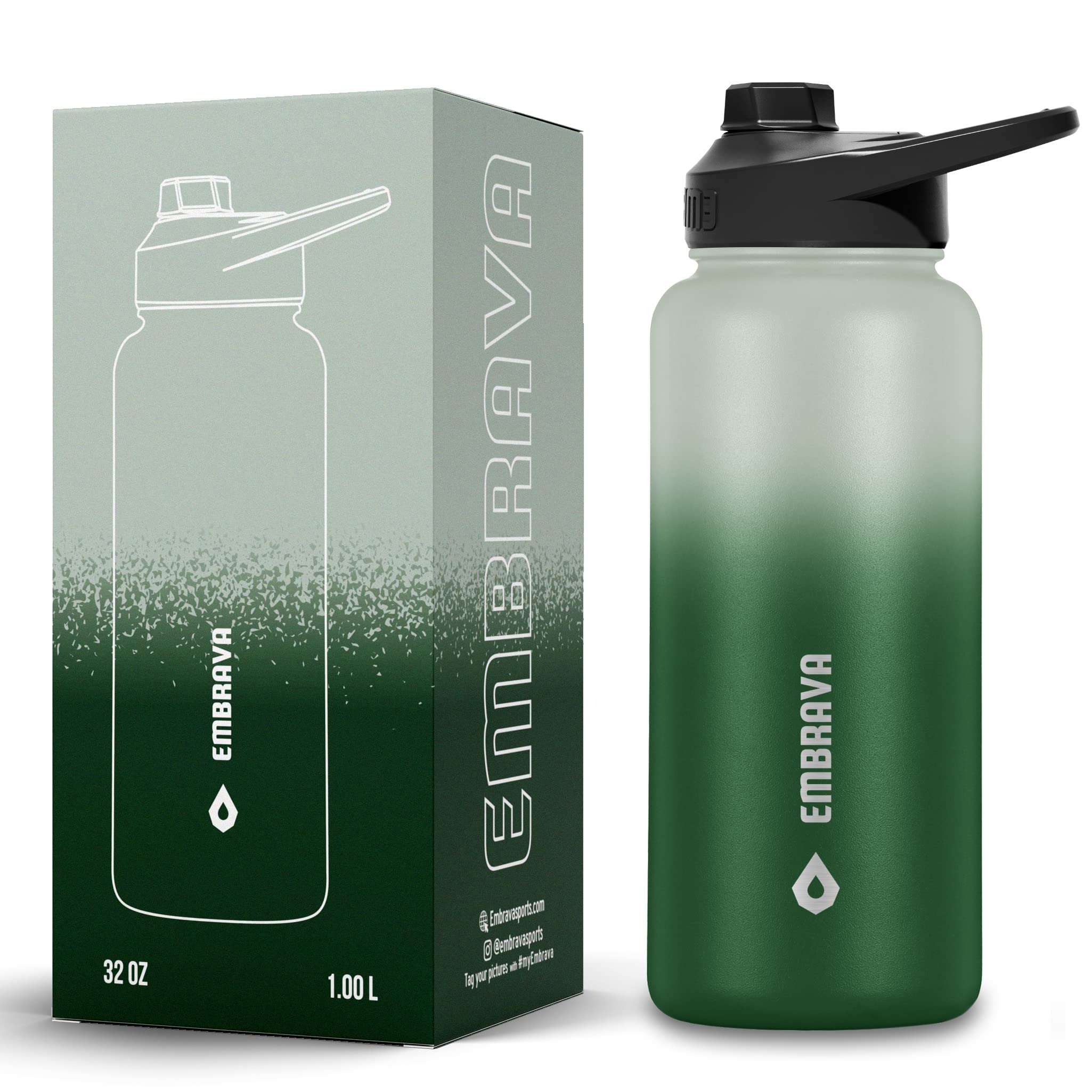 Embrava Insulated Sports Water Bottle - 32Oz - Quick Open Lid For Gym, Workouts And Outdoors - Leak Proof - Bpa & Bps Free - Dou