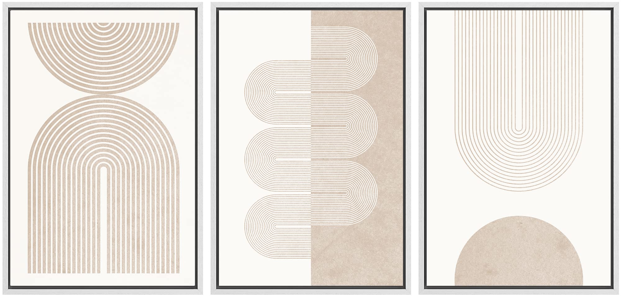Signwin Framed Canvas Print Wall Art Set Geometric Duotone Tan Spiral Waves Shapes Abstract Illustrations Modern Art Decorative