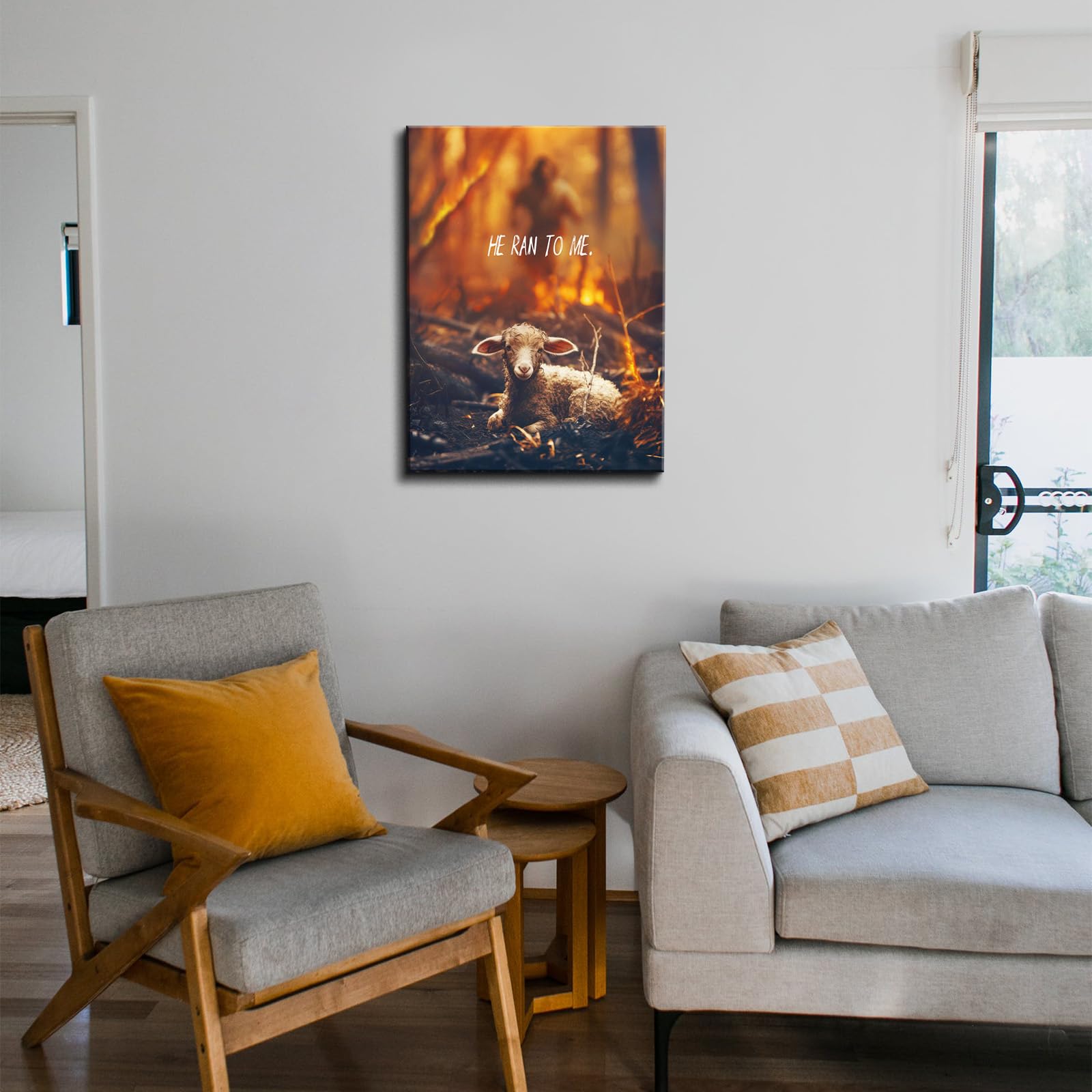 Yonica Jesus Rescues Lost Lamb From Flames Picture Religious Canvas Wall Art Christian Prayer Canvas Print Lamb Of God Canvas Fo