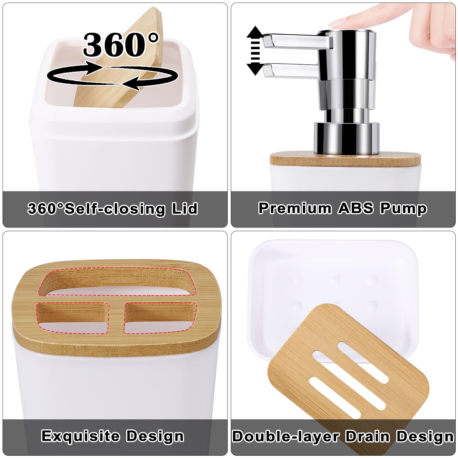 White Bathroom Accessories Set, 9 Piece Bathroom Accessory Set With Trash Can,Toothbrush Holder,Toothbrush Cup,Lotion Soap Dispe
