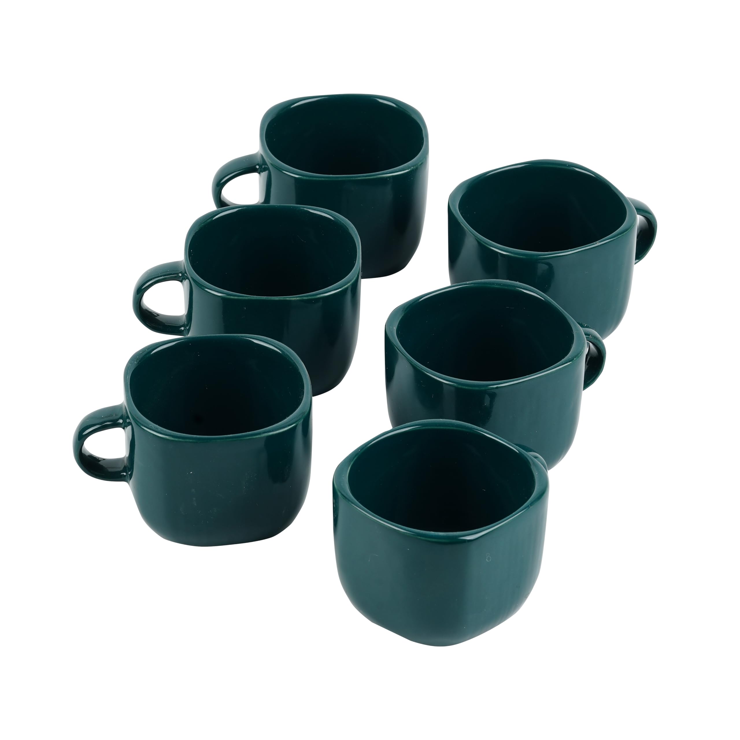 Data Ceramic Zen Coffee Mugs In Dark Green, Set Of 6, 199 Ml, 199 Ml
