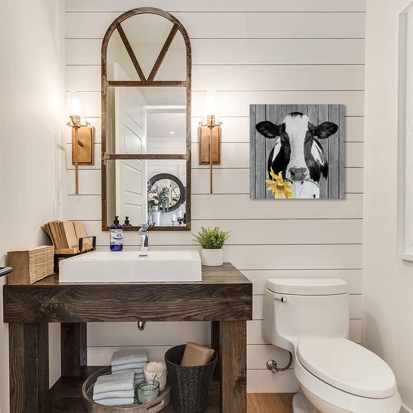 Nteumm Holstein Cow Canvas Wall Art Decor Black And White Country Farmhouse Kitchen Bathroom Rustic Retro Picture Modern Home Be