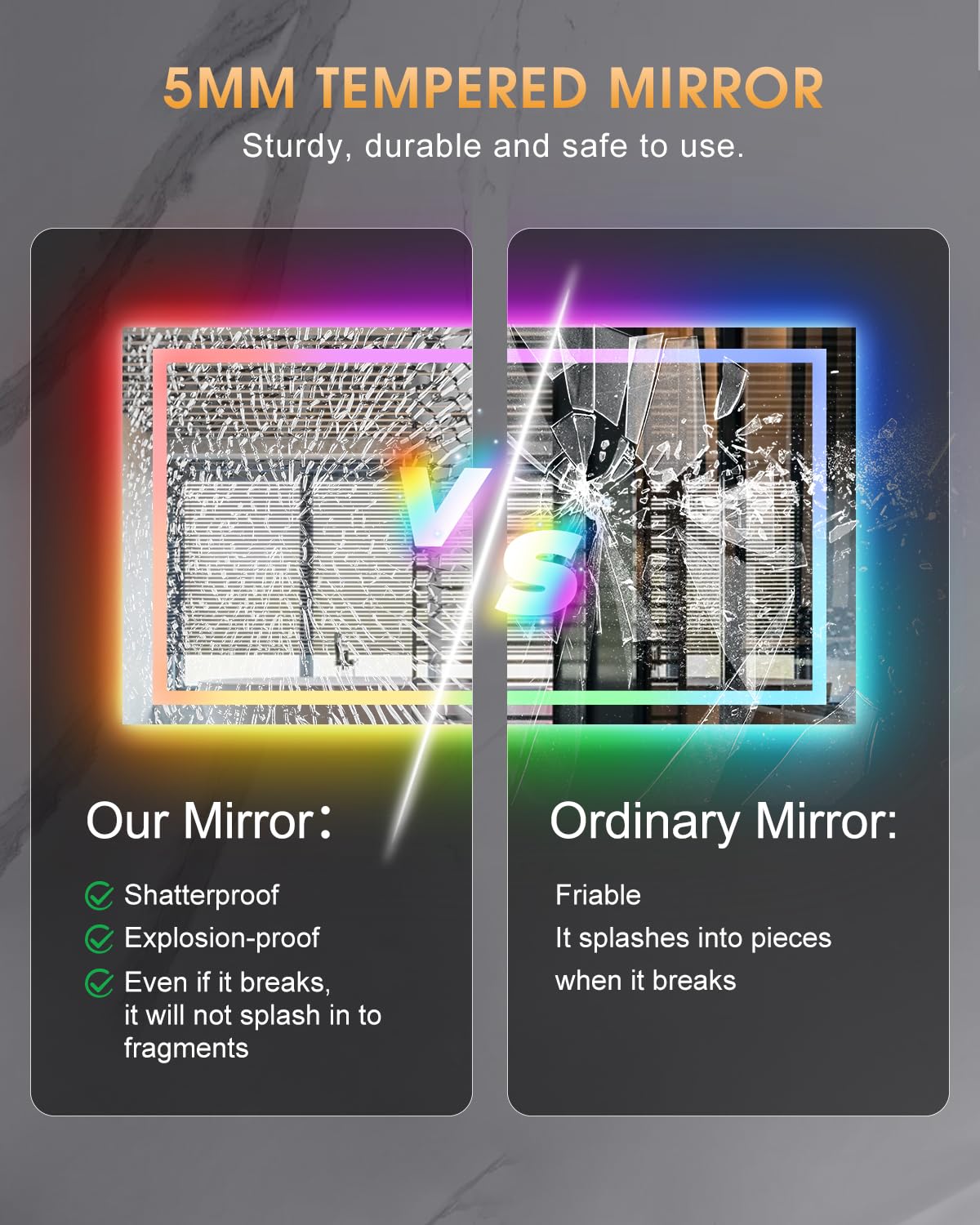 Oneup 55''X30'' Led Bathroom Mirror,Rgb Color Changing Bathroom Mirror With Lights,Anti-Fog Wall-Mounted Vanity Mirrors,Dimmable