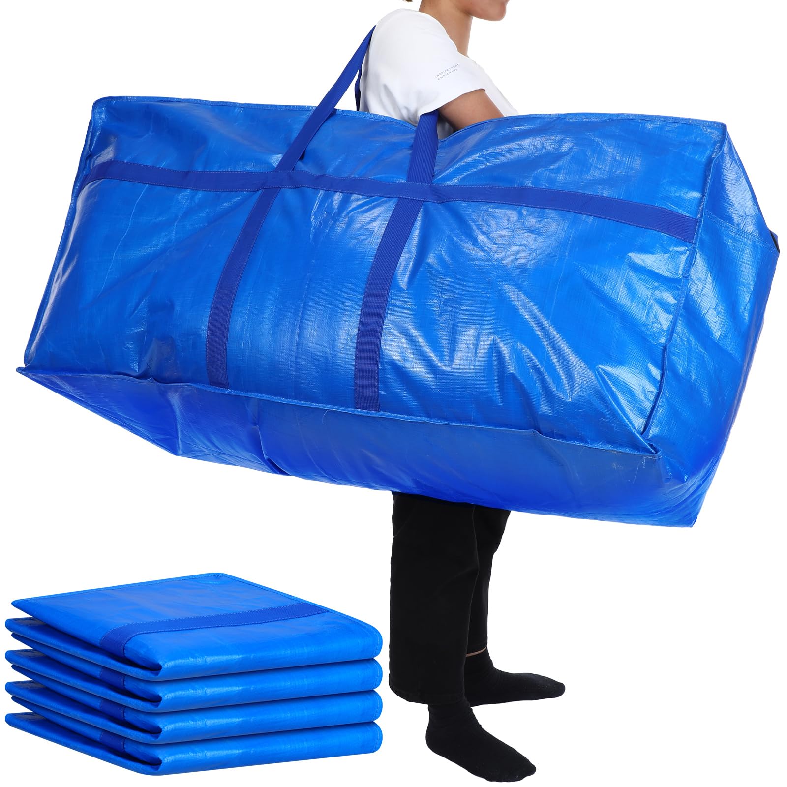 Clysee 4 Pcs 66 Gallon Large Storage Bags With Zipper And Handles Foldable Moving Bags Heavy Duty Extra Large Tote Duffle Bag Fo