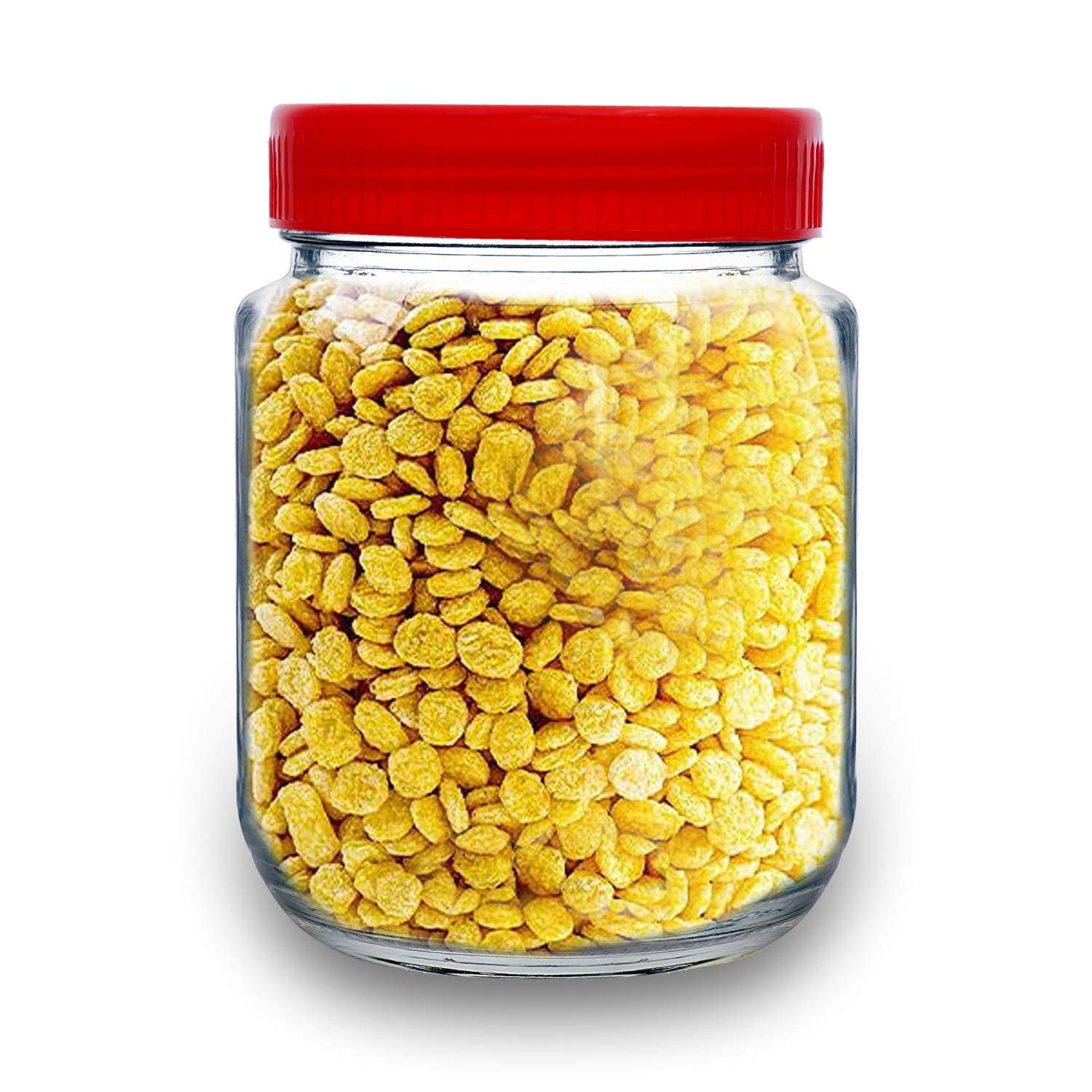 Gtr Glass Pantry Jars Small Size  Cube Glass Jar With Round Jar Plastic Red Lid For Kitchen Storage  Red Cep Small Size(1.5 Lt