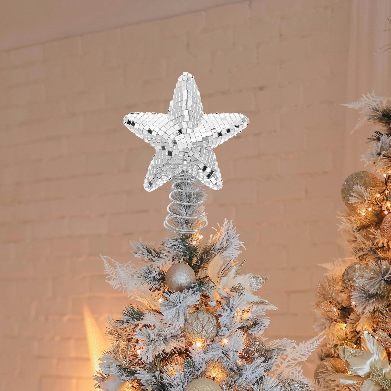 Alipis Star Tree Topper Silver Mirror Decoration for Christmas Tree Glittering Star Ornament Festive Holiday Decor for Home Vers