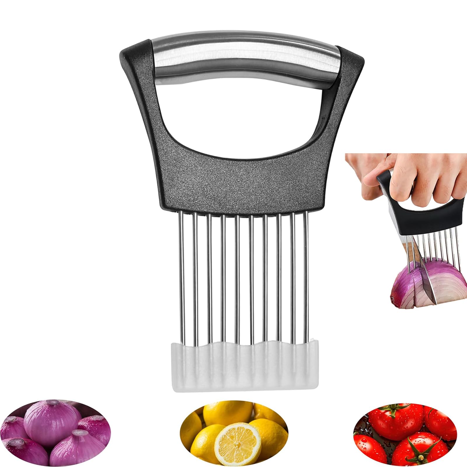 DJKKiTTQ Onion slicer, lemon slicer, stainless steel onion cutter for slicing potatoes, onions, tomatoes, eggs, fruits, vegetabl