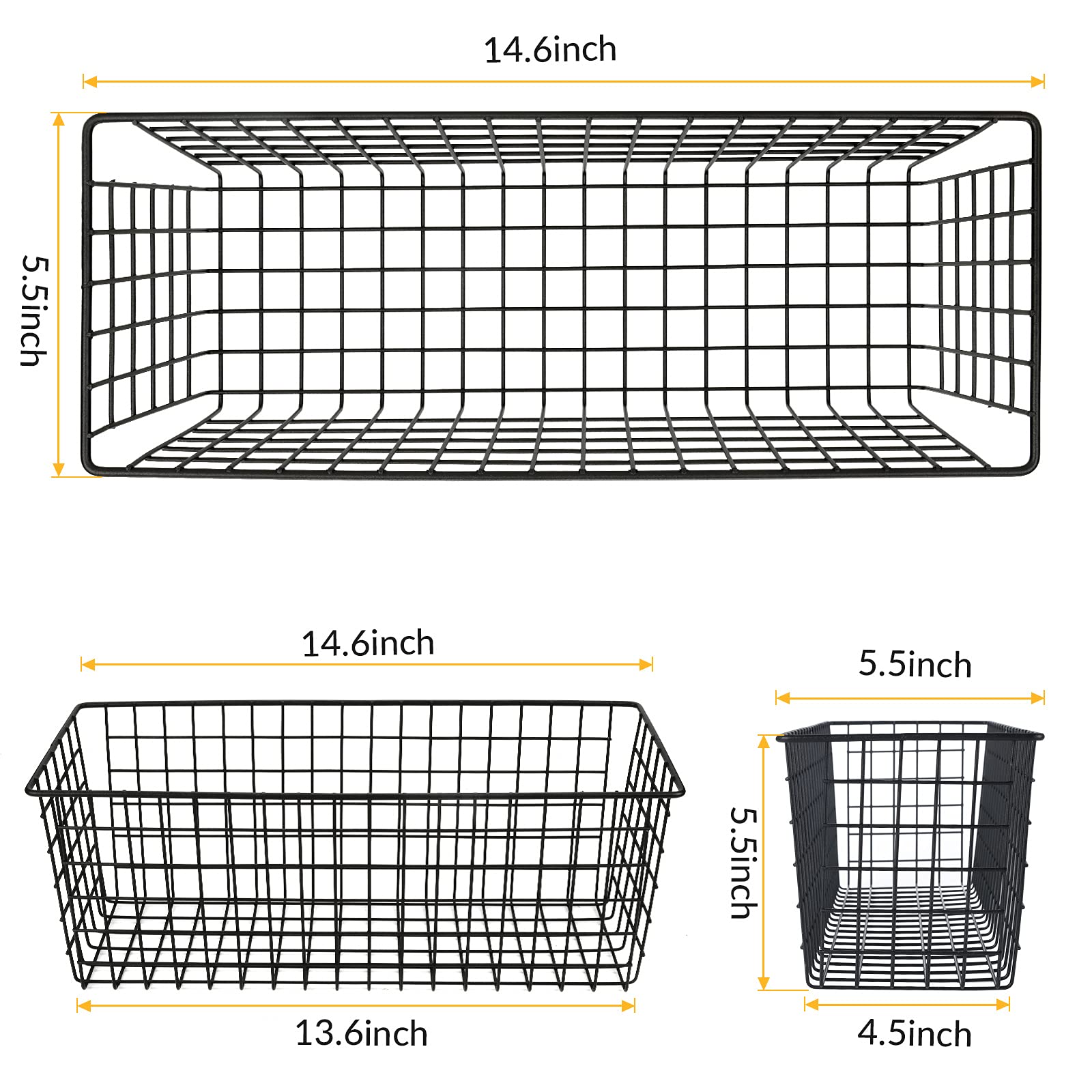 2 Sets Extra Large Hanging Wall Basket, Black Metal Wire Baskets With Steel Hooks For Organizing, Wallmountedfruit Vegetable Toy