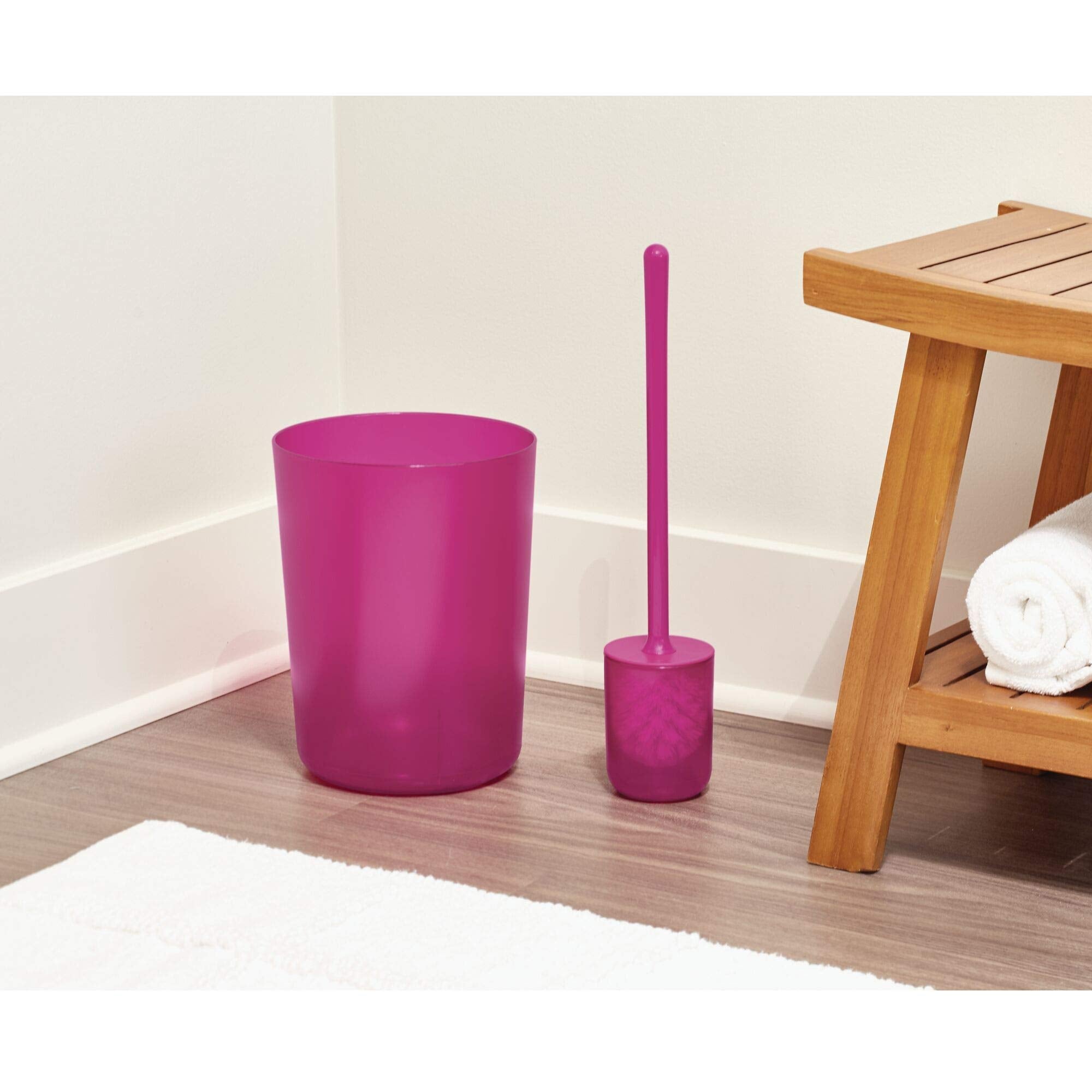 Idesign Round Plastic Trash Can For Bath, Bedroom, Office The Finn Collection -, 7.64'' X 10'', Magenta
