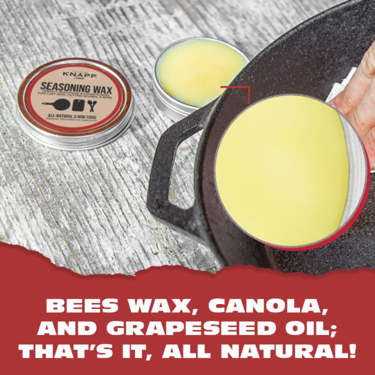 Knapp Made Cast Iron Seasoning Wax And Carbon Steel Seasoning Wax - 2 Oz Unique Blend Of Natural Oils And Beeswax - Restore Cast