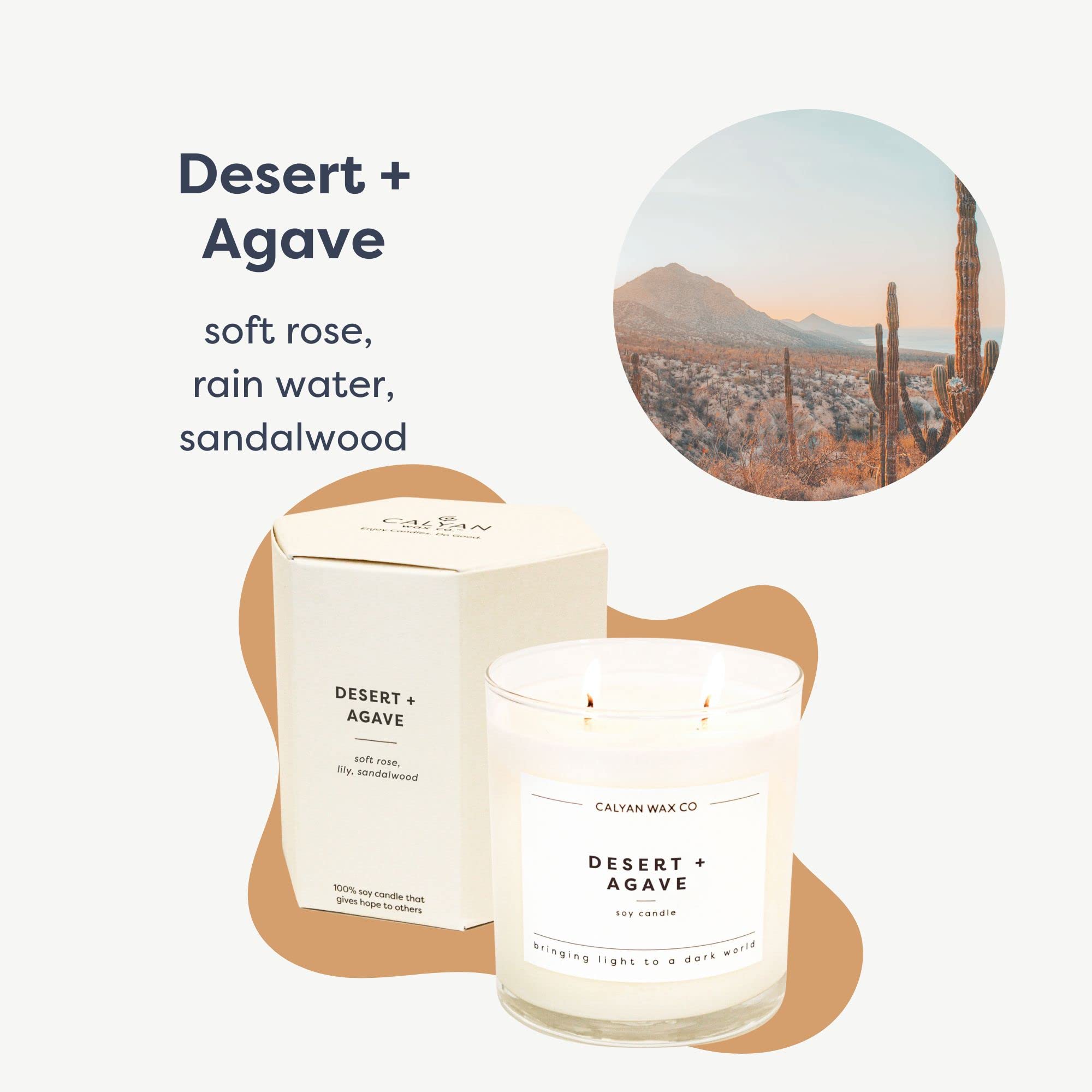 Calyan Wax Scented Candle Desert & Agave Candle for The Home Scented with Lemon & Rose, Soy Wax Aromatherapy Candle in Glass Jar