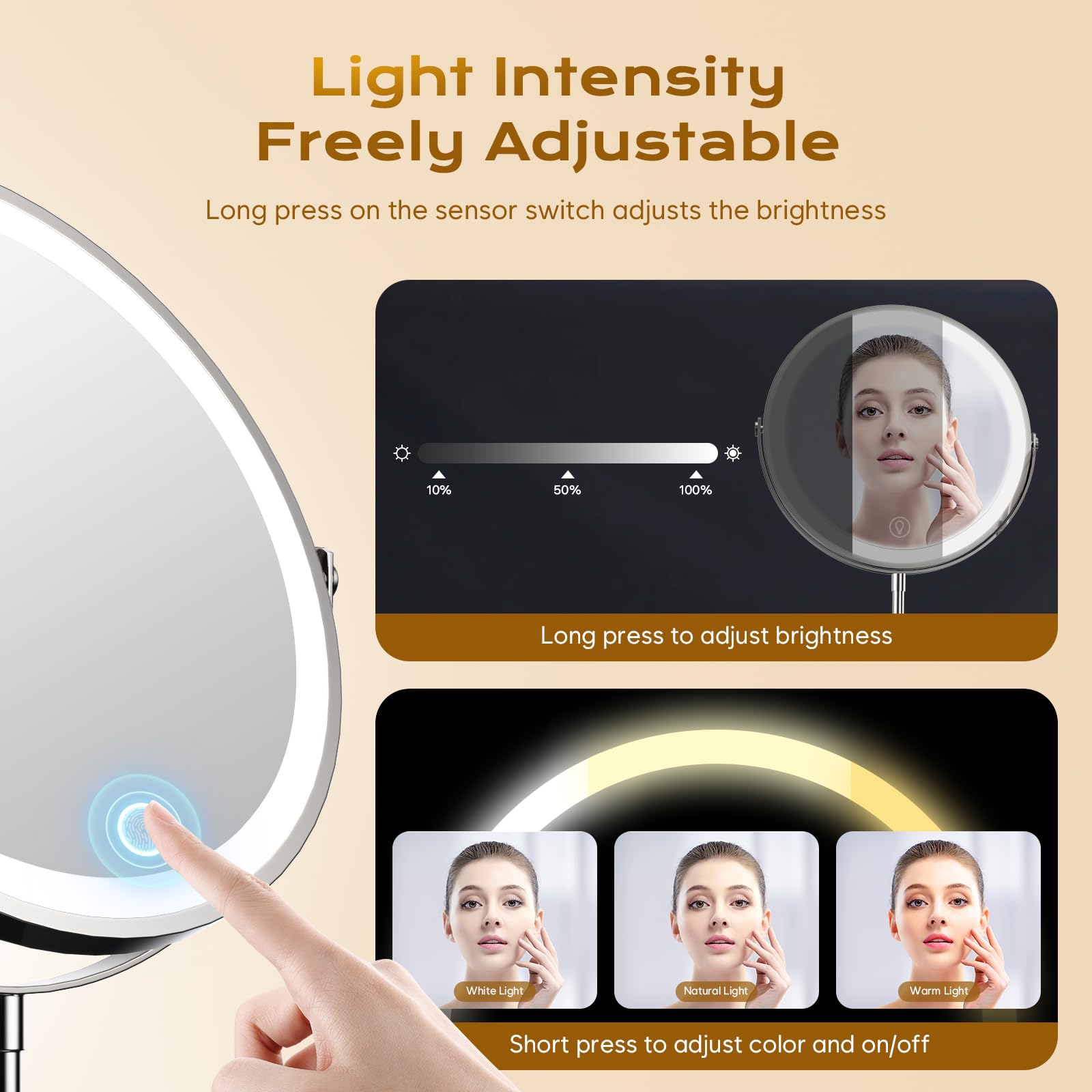 9 Makeup Mirror With Lights, 20X Vanity Mirror With Lights,3 Color Height Adjustable Lighted Makeup Mirror With Magnification, 5