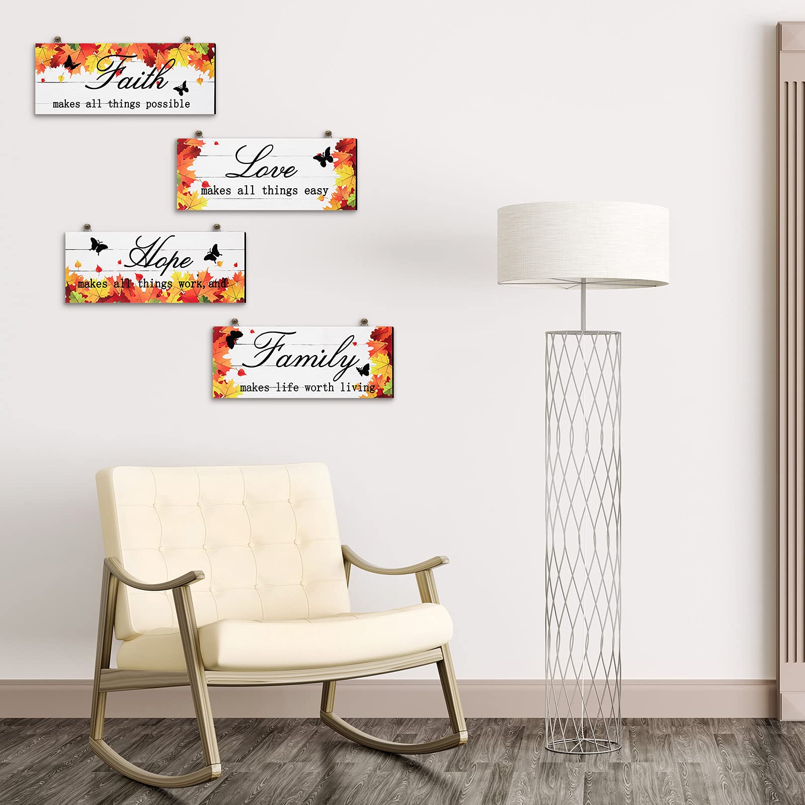 4 Pieces Thanksgiving Fall Door Decoration Maple Door Plaque Faith Hope Family Wood Sign Maple Leaf Hanging Sign Rustic Farmhous