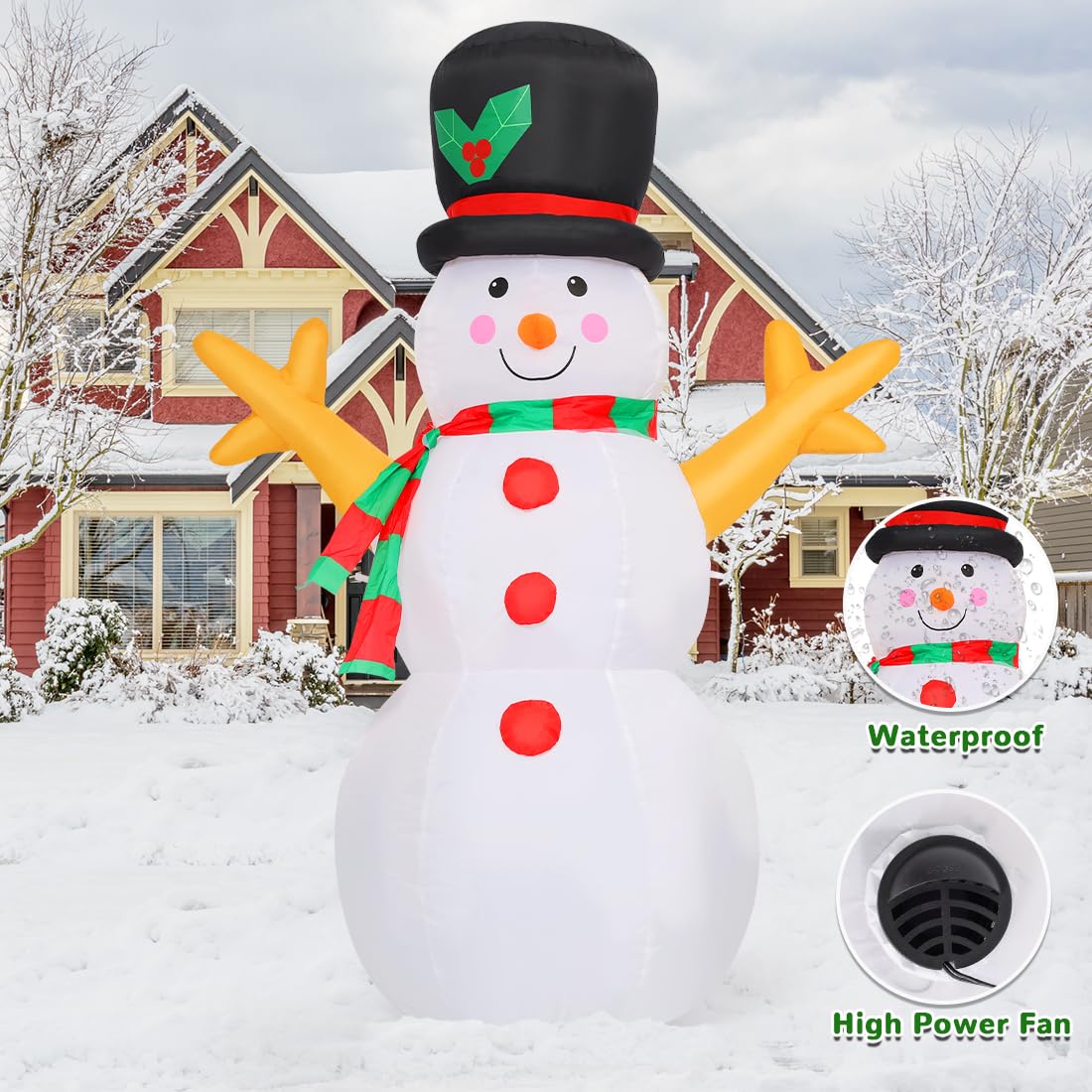 GOOSH 5 FT Christmas Snowman Inflatable Decoration Blow Up Snowman Outdoor Christmas Yard Decoration with Branch Hand Blow Up Ho