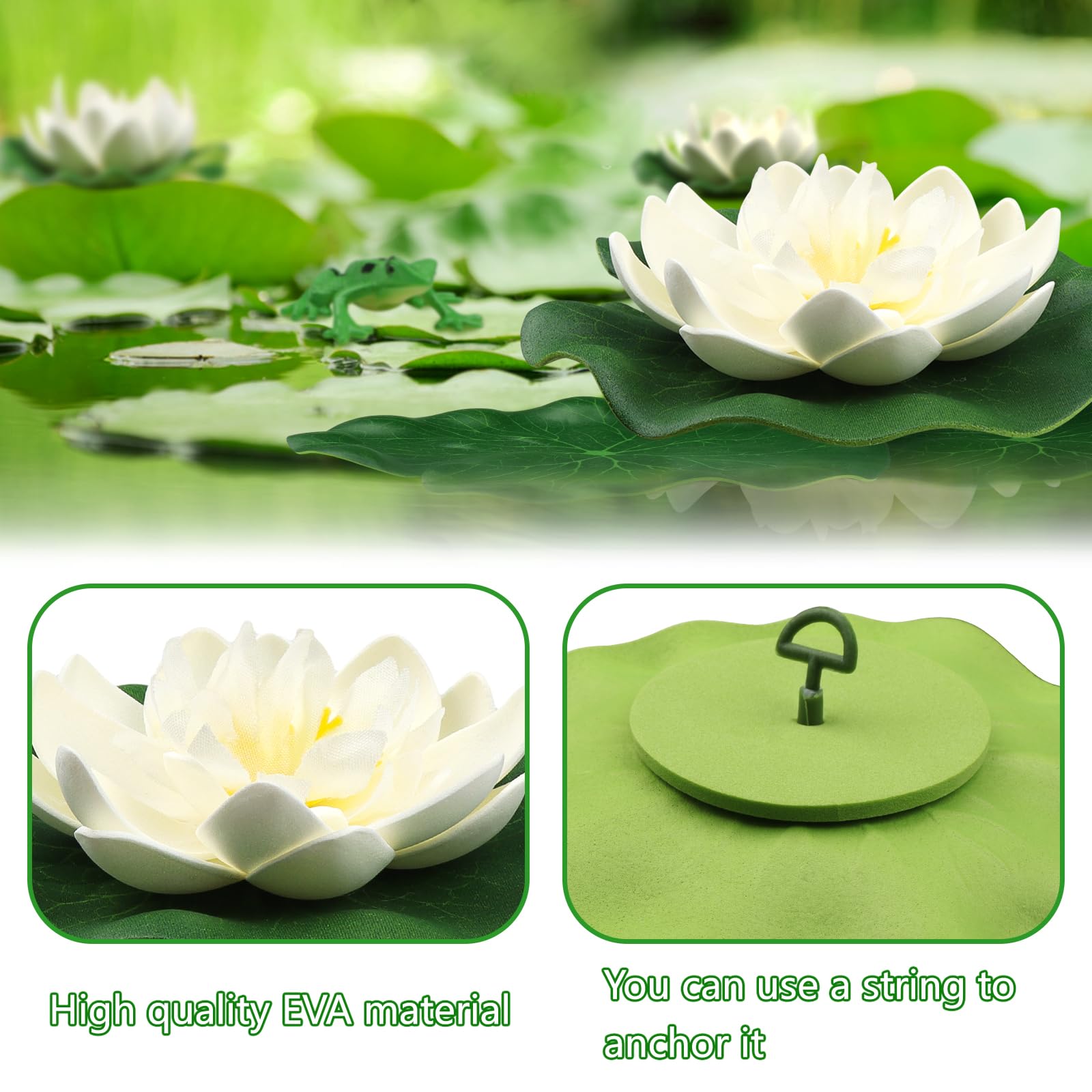 PietyPet 10pcs Artificial Floating Foam Lotus Flowers with Artificial Frog Lotus Leaves, Lily Pads for Lake, Pond Plants Ornamen