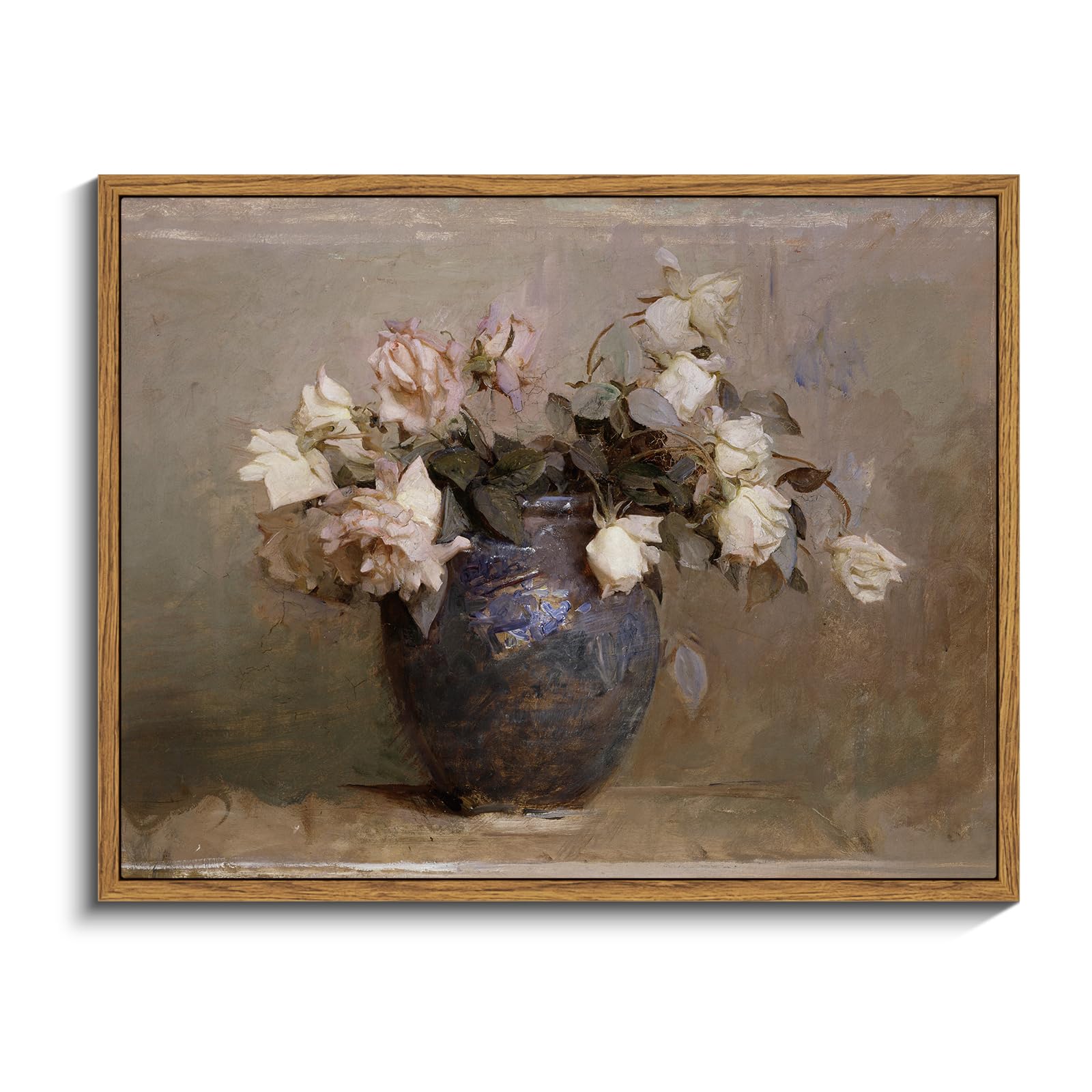 Insimsea Framed Canvas Wall Art Vintage Decor, Home Decor Flower In Pots Canvas Wall Painting Decor, Rustic Farmhouse Wall Decor