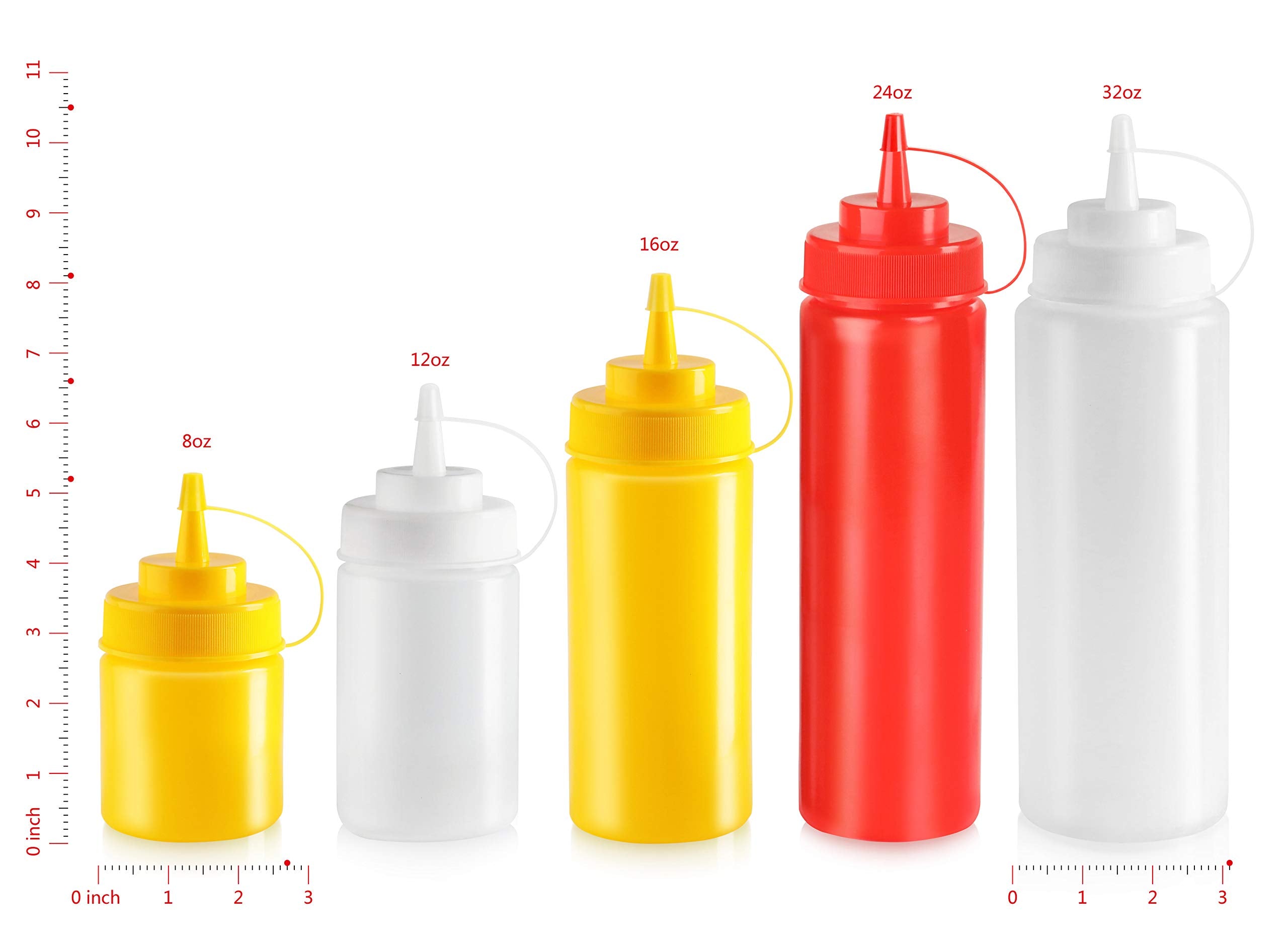 New Star Foodservice 26238 Squeeze Bottles, Plastic, Wide Mouth, 24 Oz, Clear, Pack Of 6