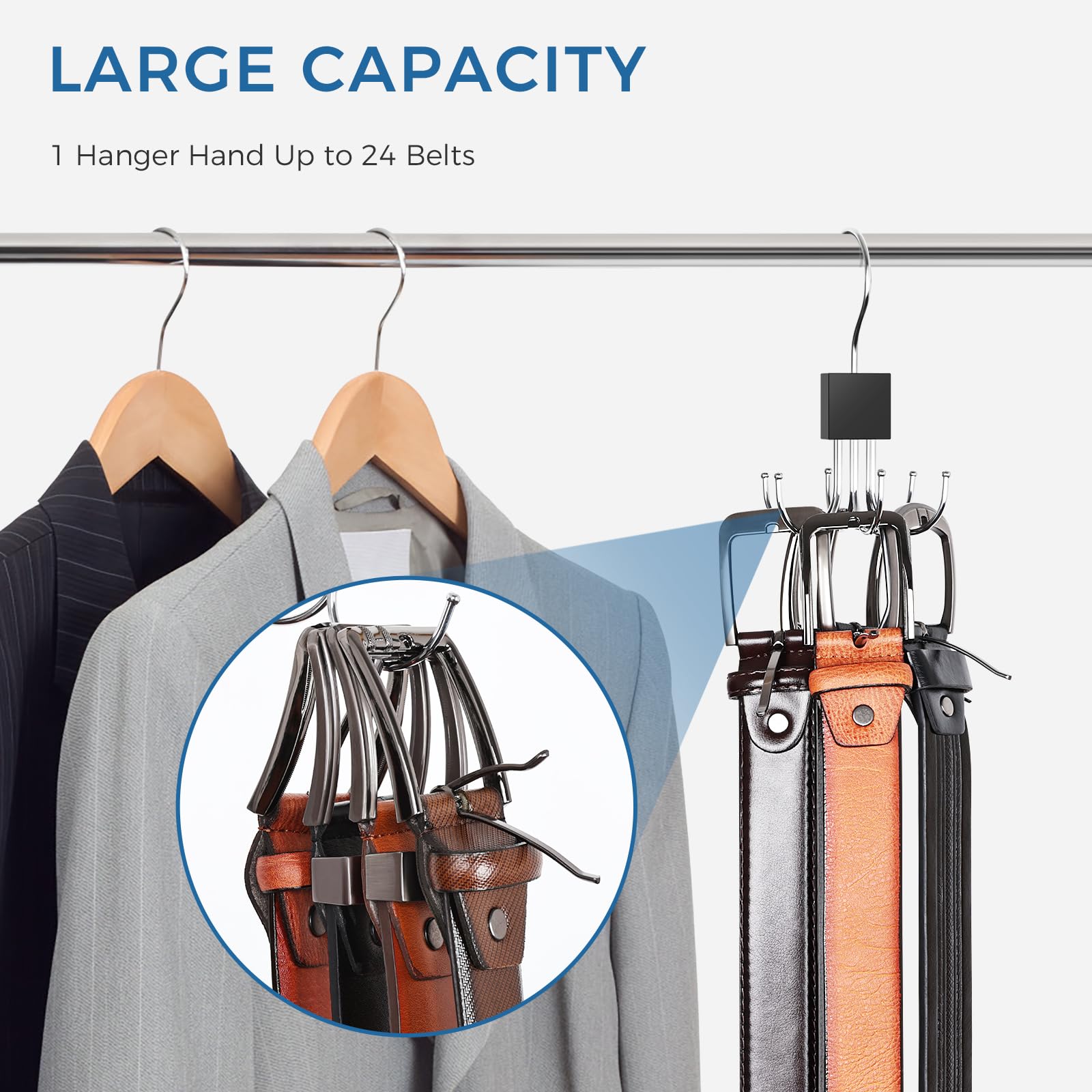 Belt Hanger, Belt Organizer For Closet 360 Rotatable Max 48 Belt Storage Rack Space Saving Closet Organizers And Storage For Bel