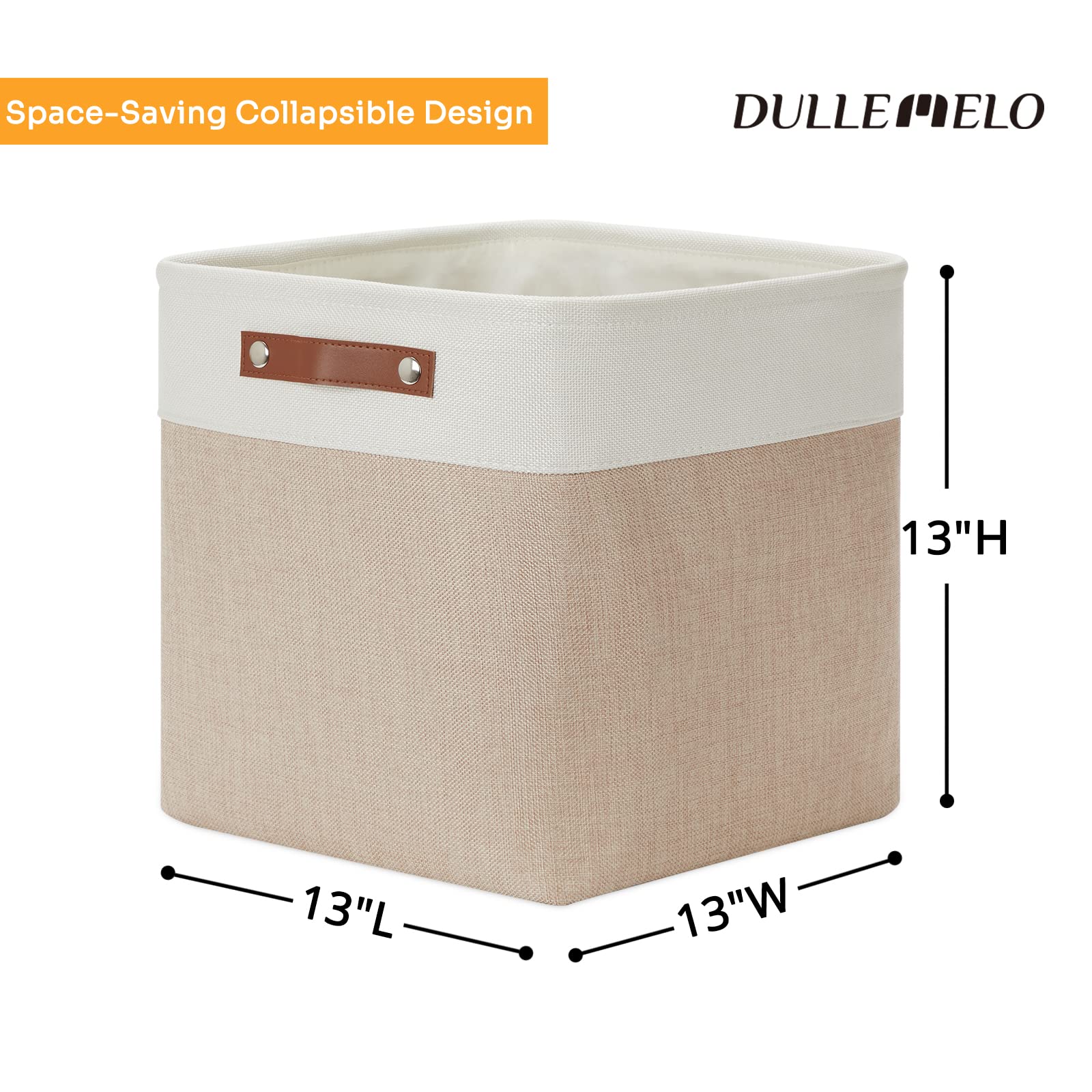 DULLEMELO Fabric Storage Cubes 13 inch Cube Stroage Bins for Empty Gift Basket Toy Nursery Storage Linen Closet Organizers and Storage Baskets Shelves Bins(White&Khaki)