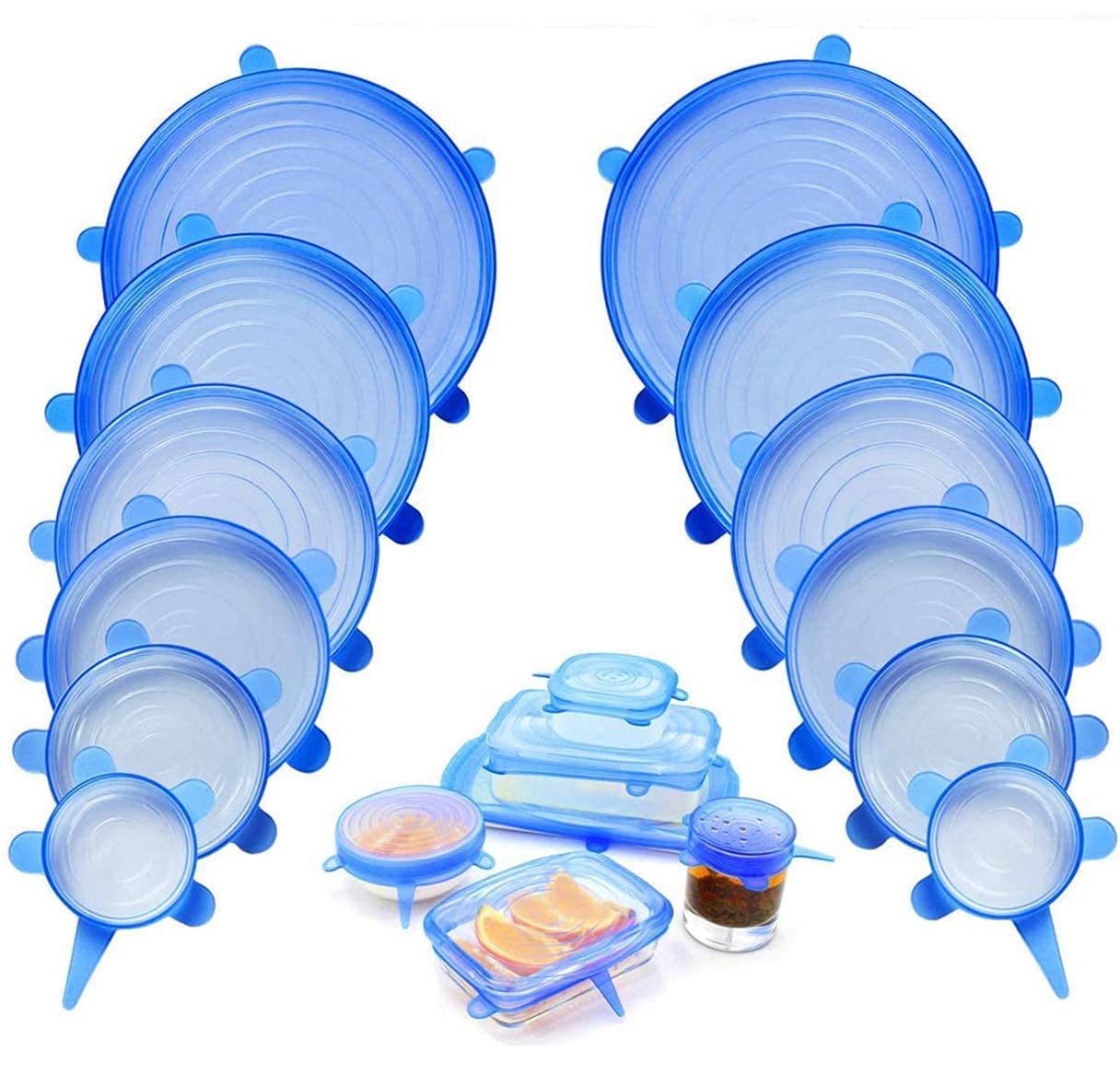 PRETOX 12 pcs Reusable Silicone Stretch Lids, Durable Food Storage Covers for Bowls, Fit Different Sizes & Shapes of Container, 